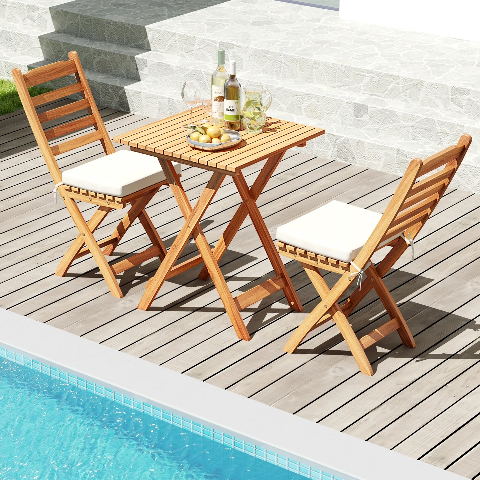 Folding Chair Table Set, Soft Seat Cushions, White - Image 3
