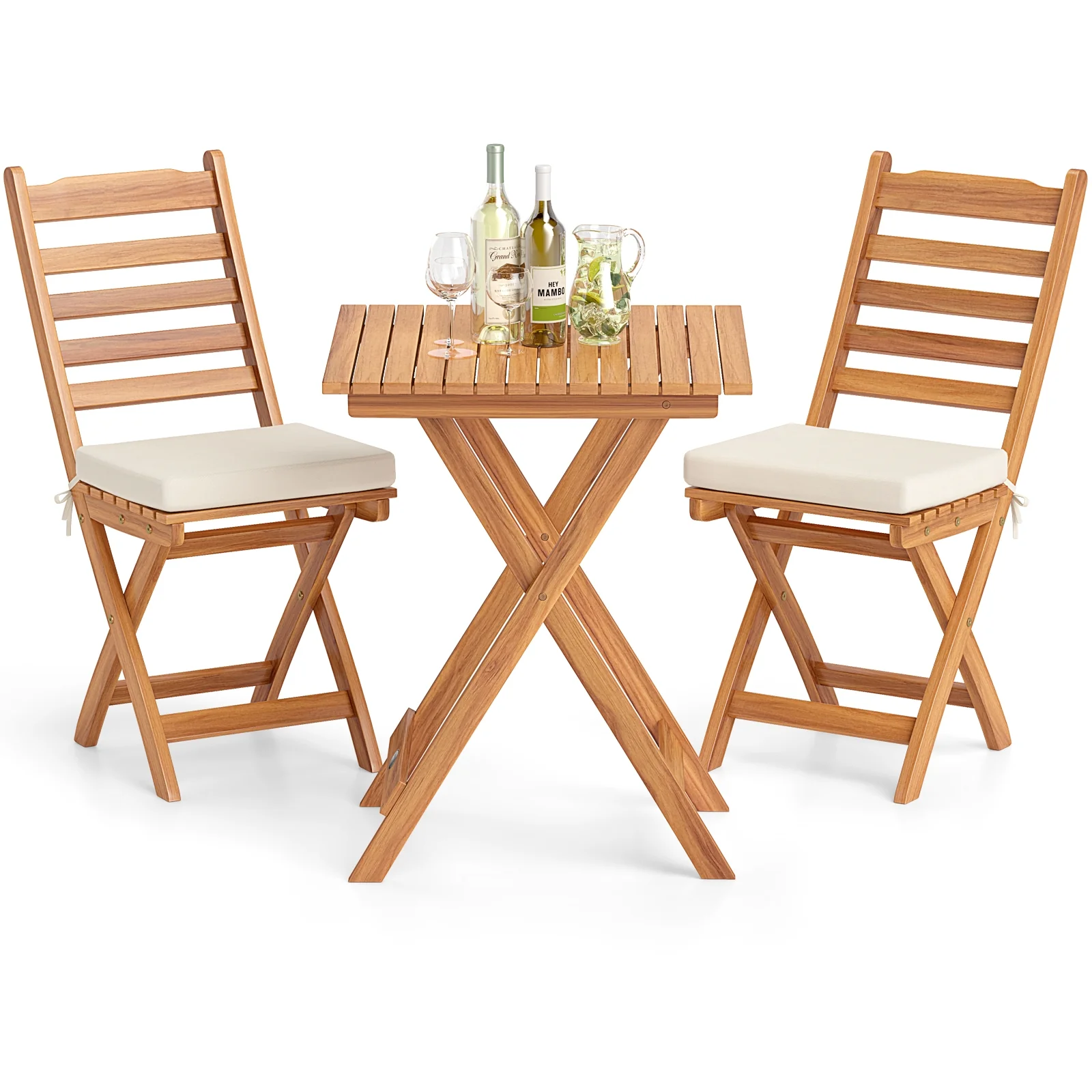 Folding Chair Table Set, Soft Seat Cushions, White - Image 4