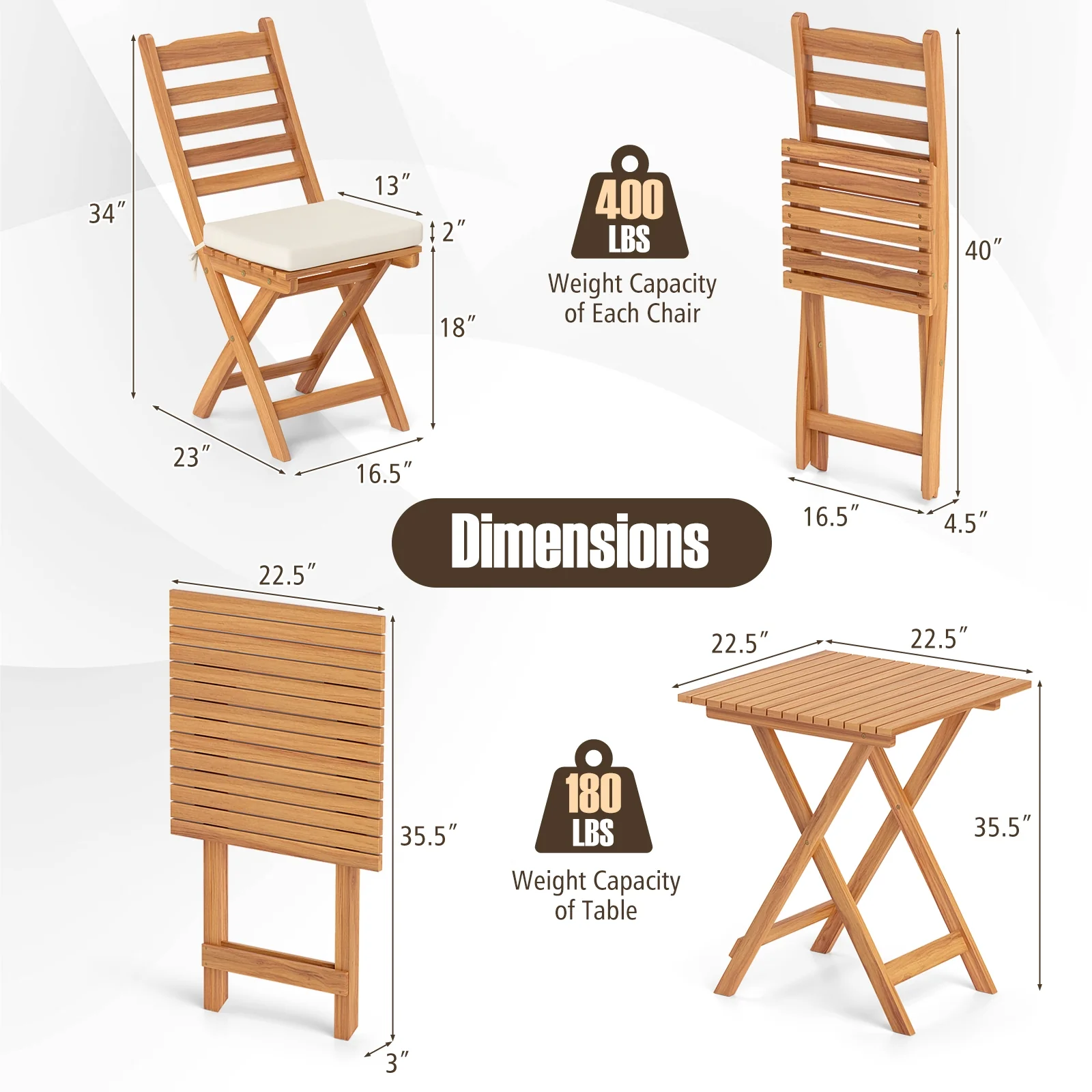 Folding Chair Table Set, Soft Seat Cushions, White - Image 6