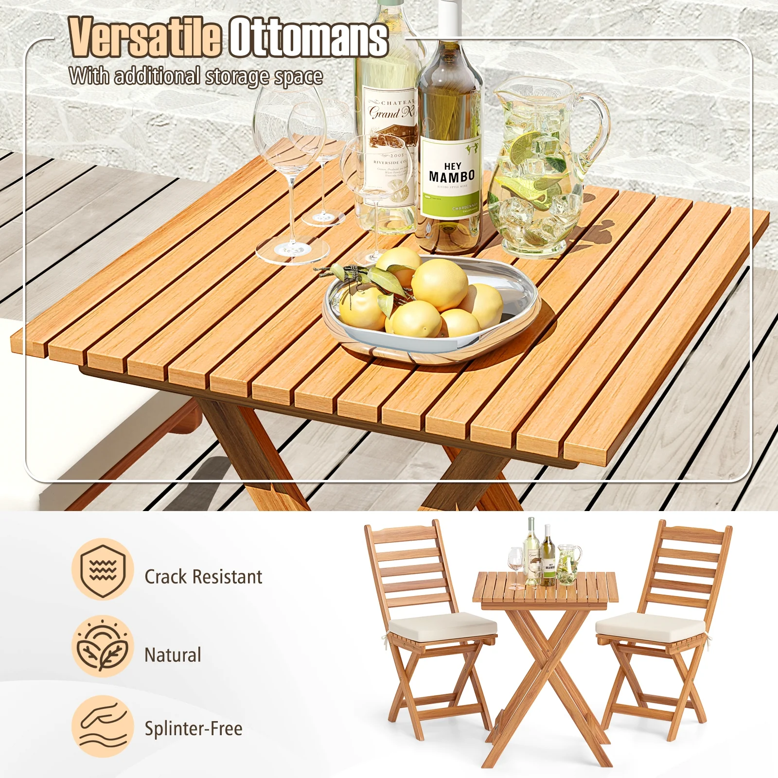 Folding Chair Table Set, Soft Seat Cushions, White - Image 7