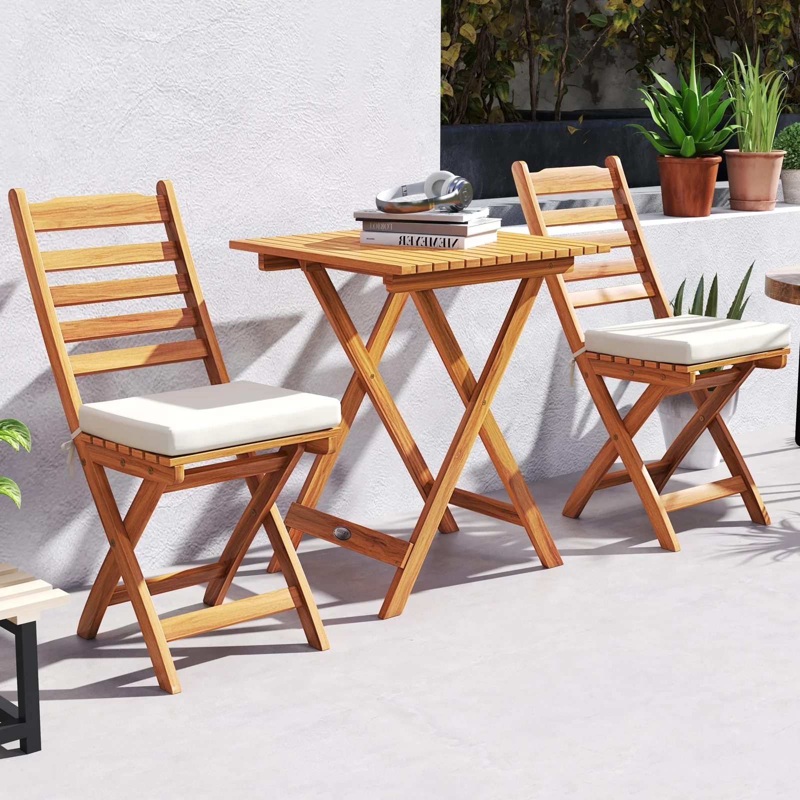 Folding Chair Table Set, Soft Seat Cushions, White - Image 9