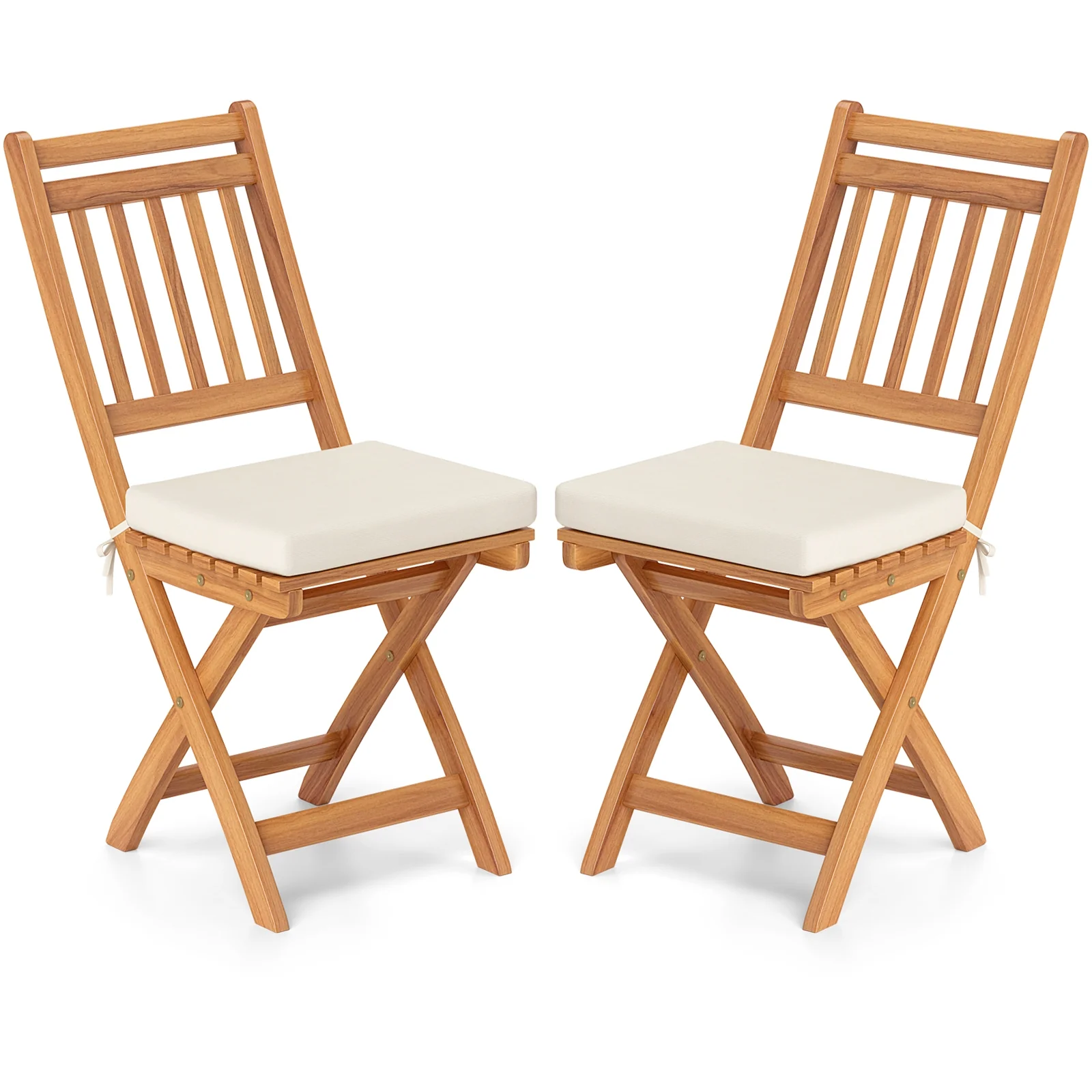 Folding Chairs, Set of 2, Soft Seat Cushion, White - Image 2