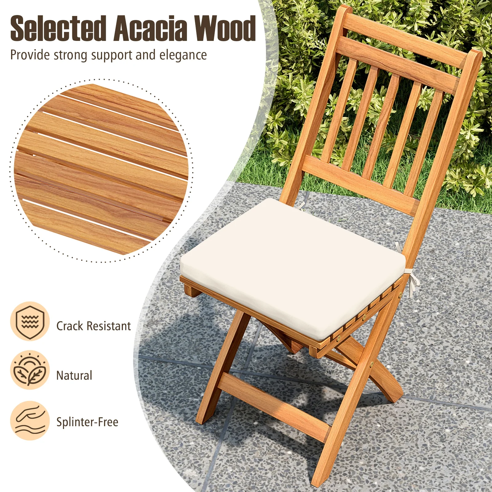 Folding Chairs, Set of 2, Soft Seat Cushion, White - Image 5