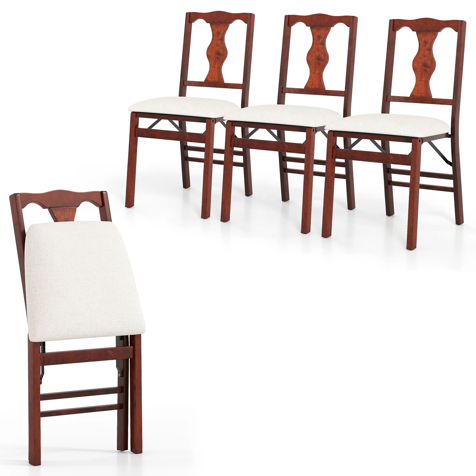 Folding Chairs Set of 4, Upholstered Dining Chairs, Padded Seats, Beige - Image 2