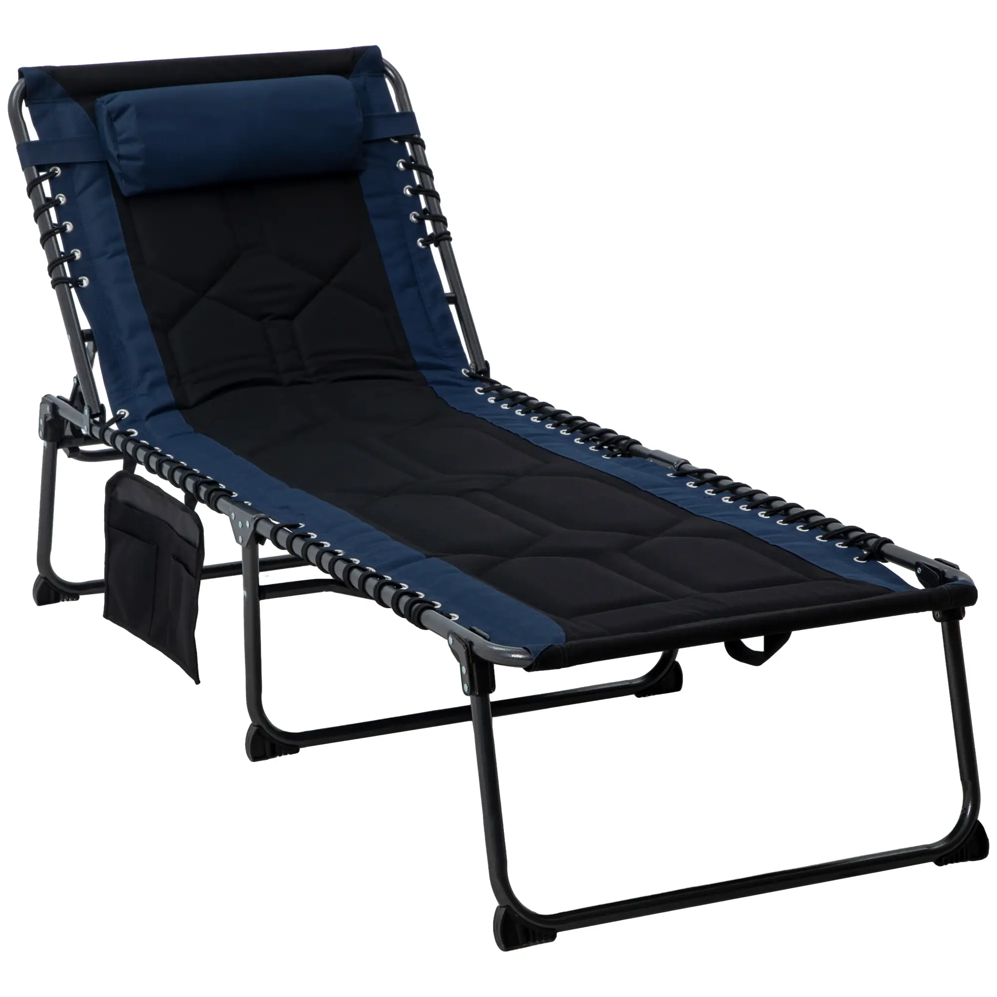 Folding Chaise Lounge, 5-Level Reclining, Outdoor Tanning Chair, Blue - Image 11