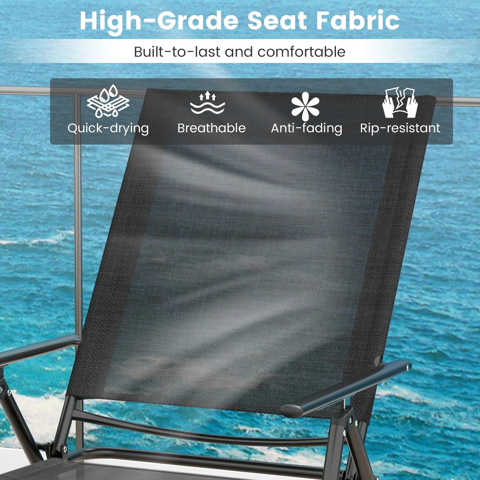 Folding Chaise Lounge Chair, 2 Piece, 6-Level Backrest, Black - Image 7