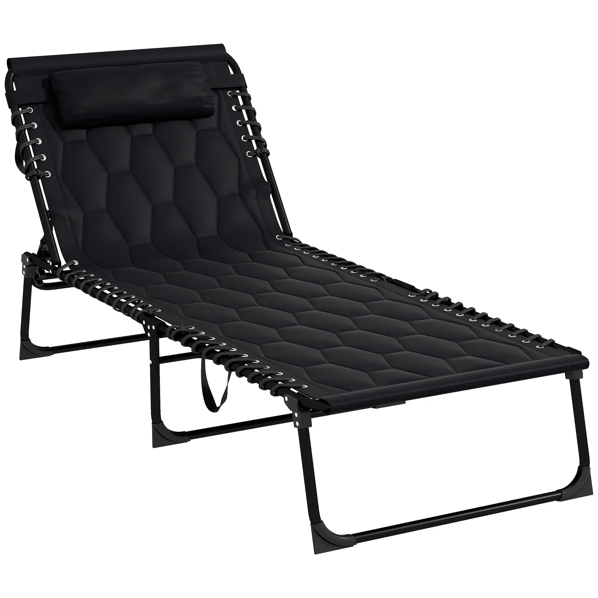 Folding Chaise Lounge, Reclining Back, 25.6" x 74" x 14.2", Black