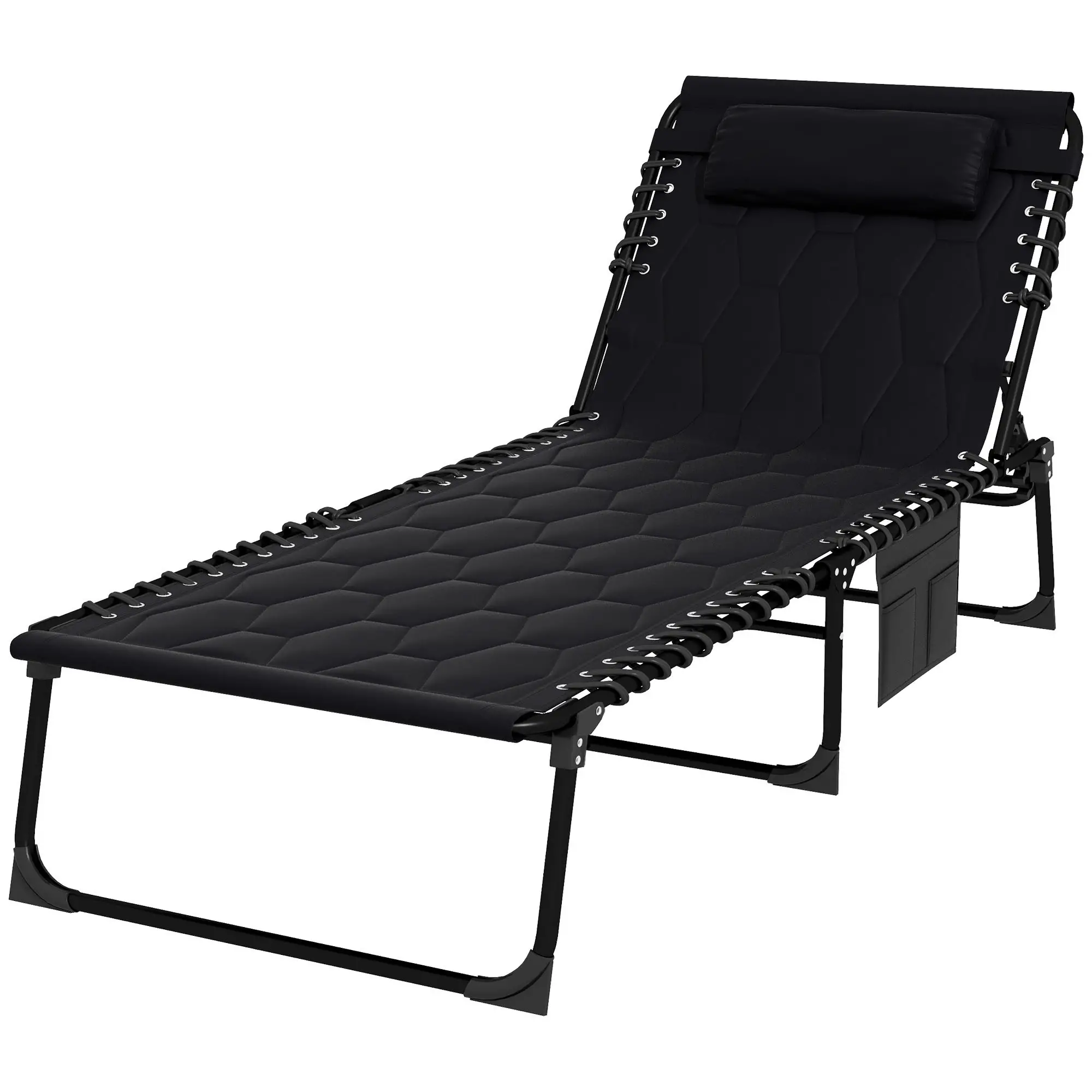 Folding Chaise Lounge, Reclining Back, 25.6" x 74" x 14.2", Black - Image 11