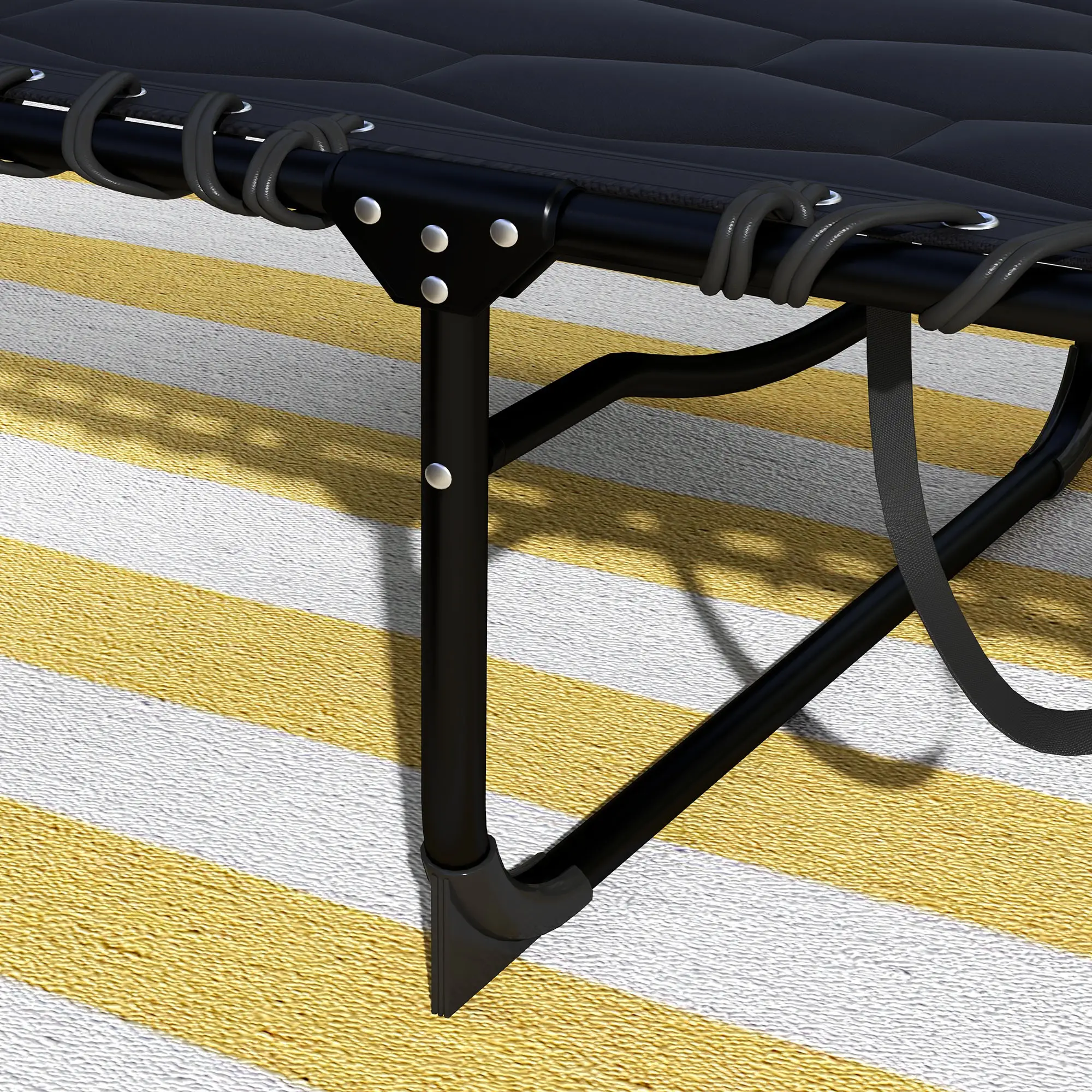 Folding Chaise Lounge, Reclining Back, 25.6" x 74" x 14.2", Black - Image 9