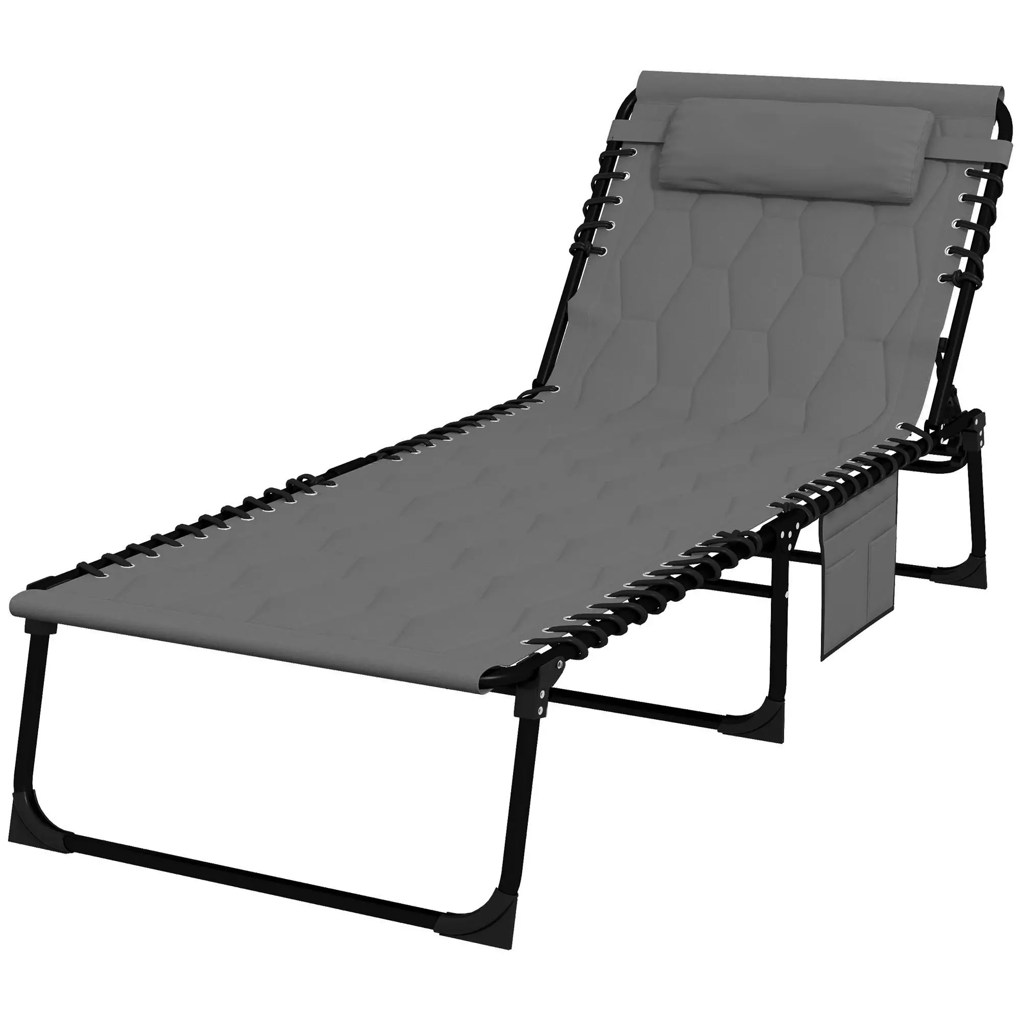 Folding Chaise Lounge, Reclining Back, 25.6" x 74" x 14.2", Grey