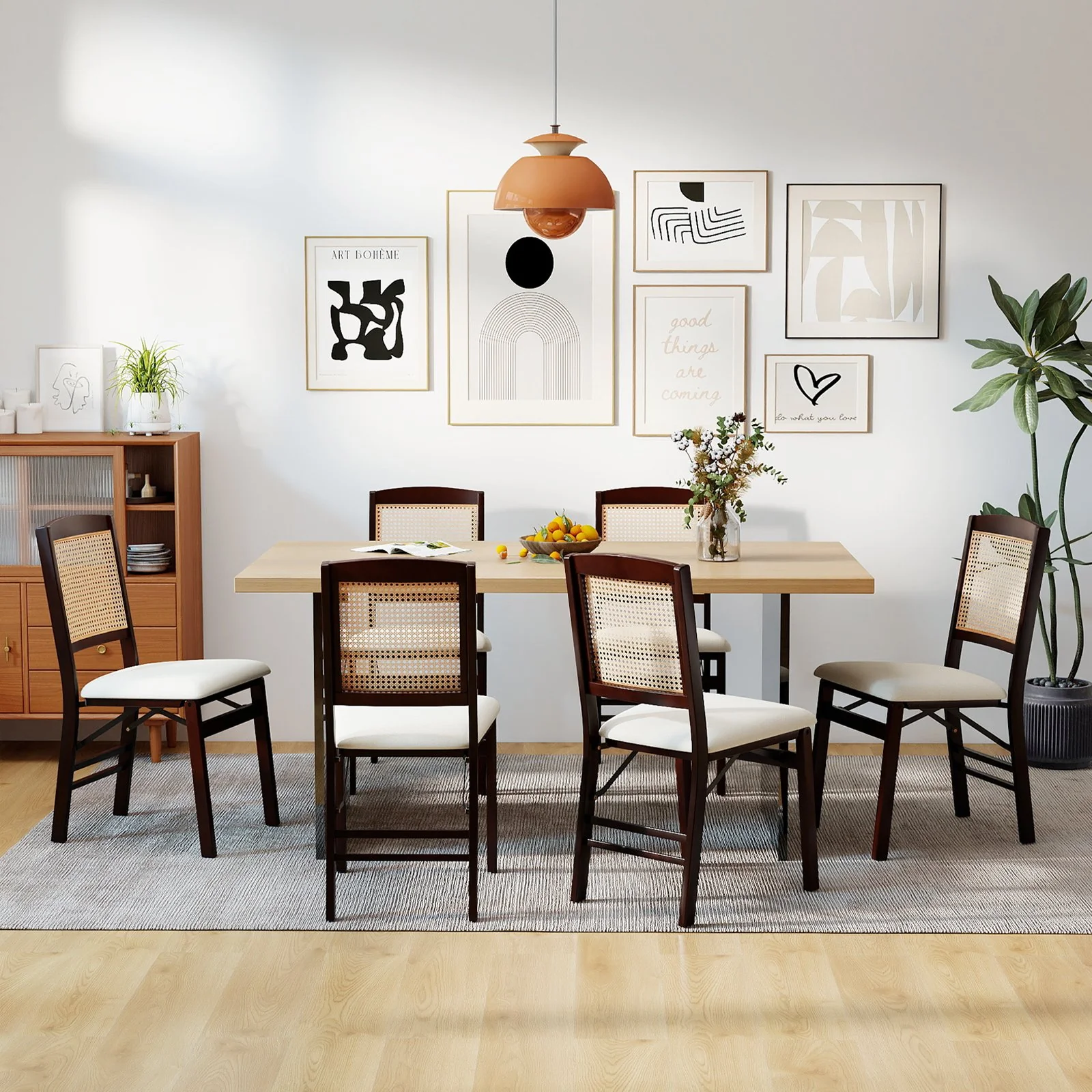 Folding Dining Chairs Set Of 2, Rubber Wood, Linen Padded Seat, Coffee - Image 6