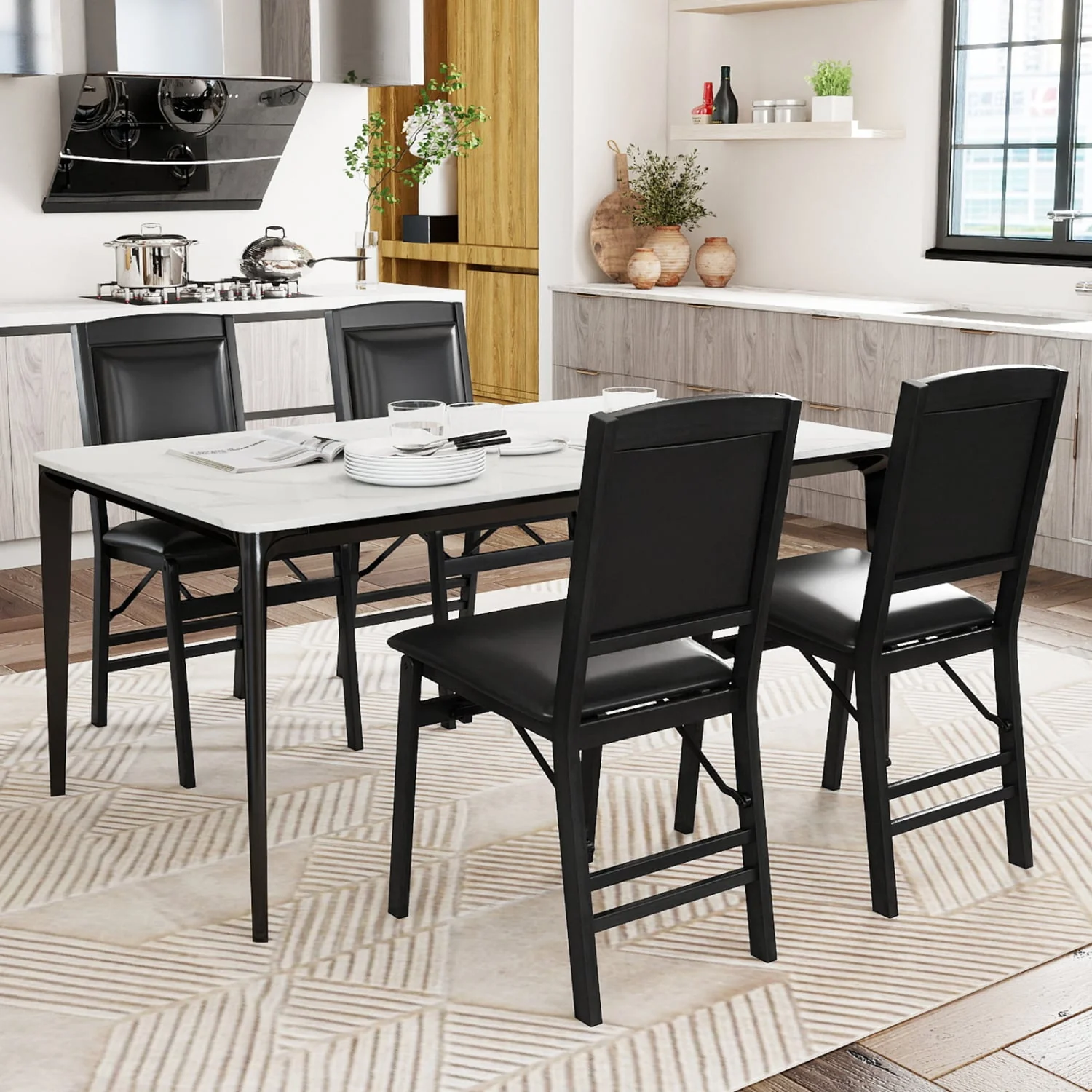 Folding Dining Chairs, Set of 4, Padded Seat, High Backrest, Black - Image 2