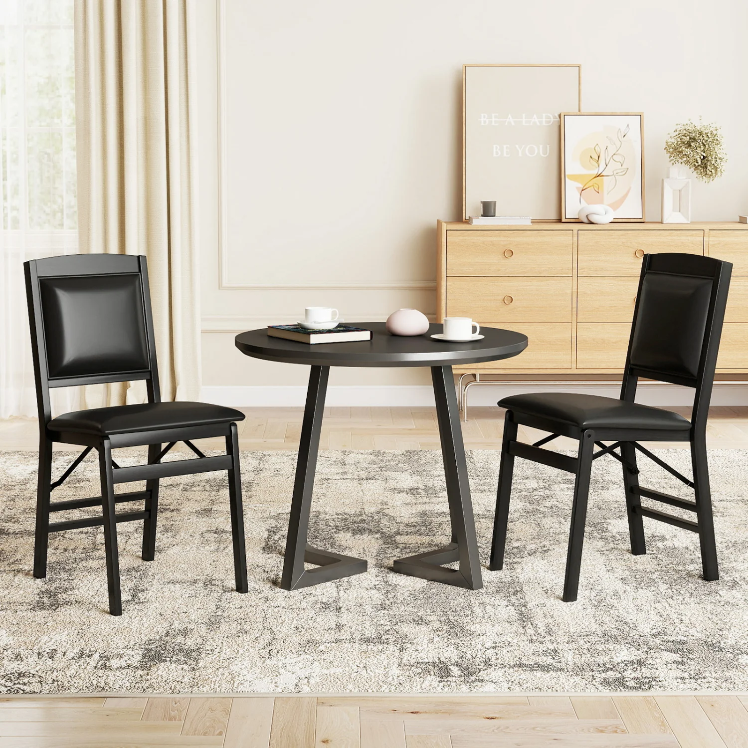 Folding Dining Chairs, Set of 4, Padded Seat, High Backrest, Black - Image 4