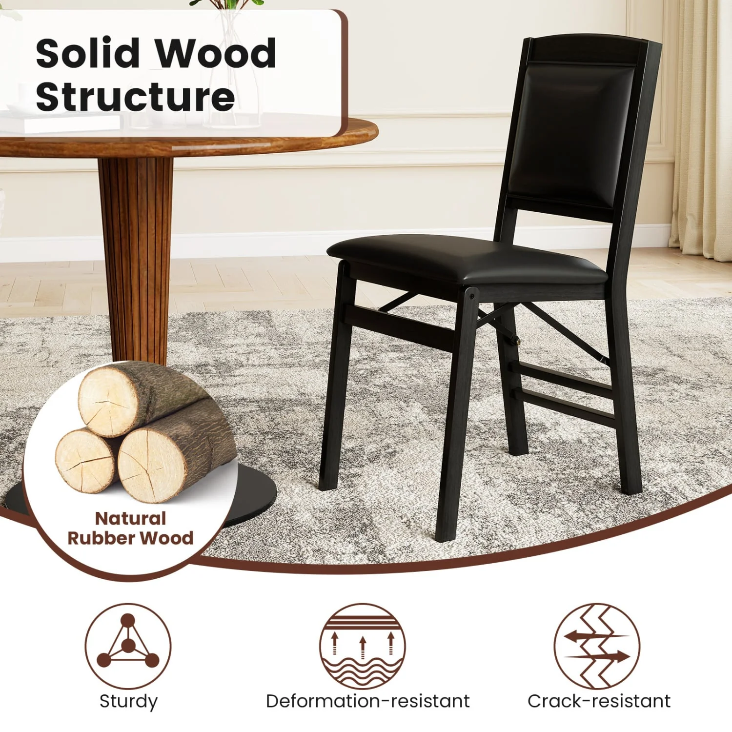 Folding Dining Chairs, Set of 4, Padded Seat, High Backrest, Black - Image 5