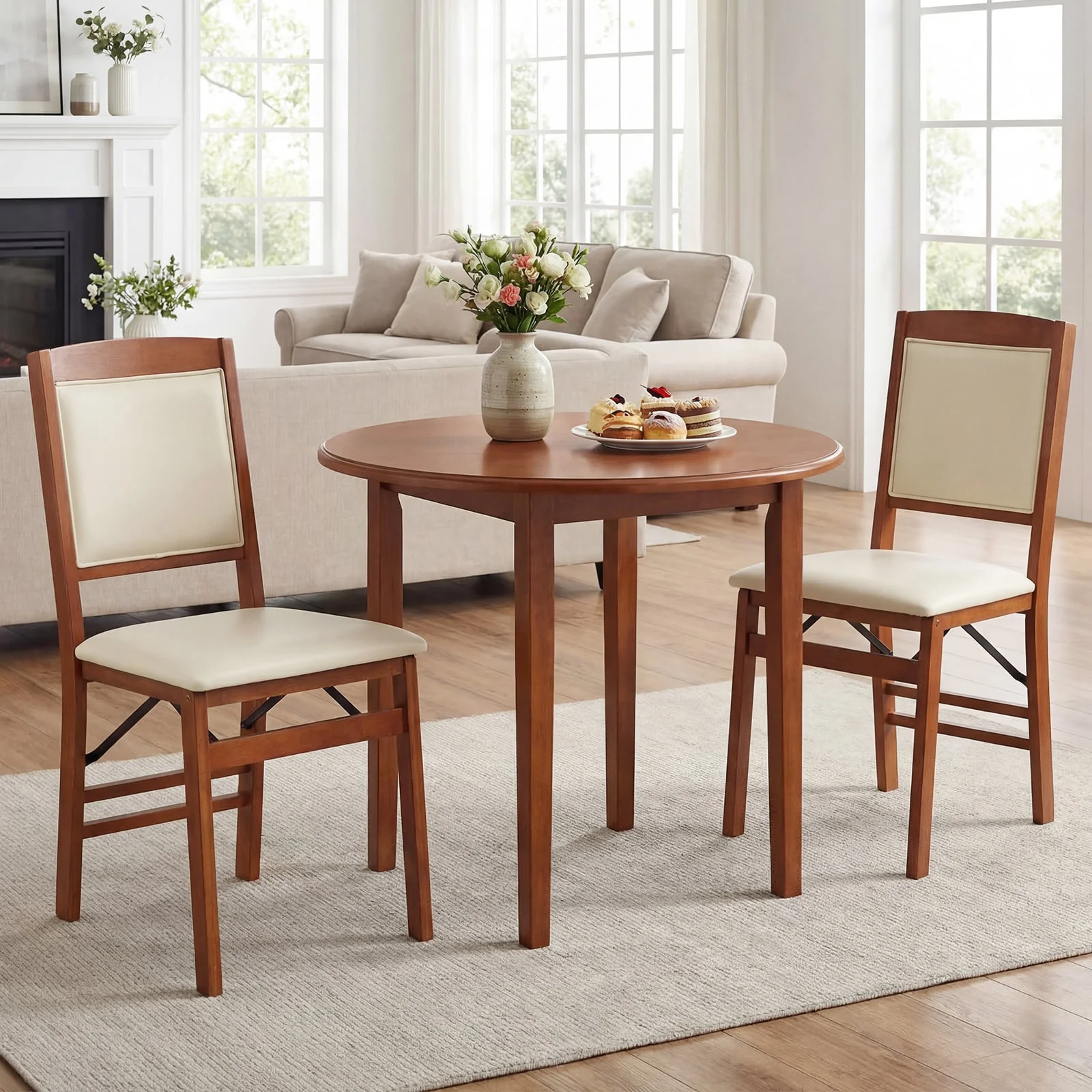 Folding Dining Chairs, Walnut, Set of 2, Padded Seat, High Backrest - Image 2