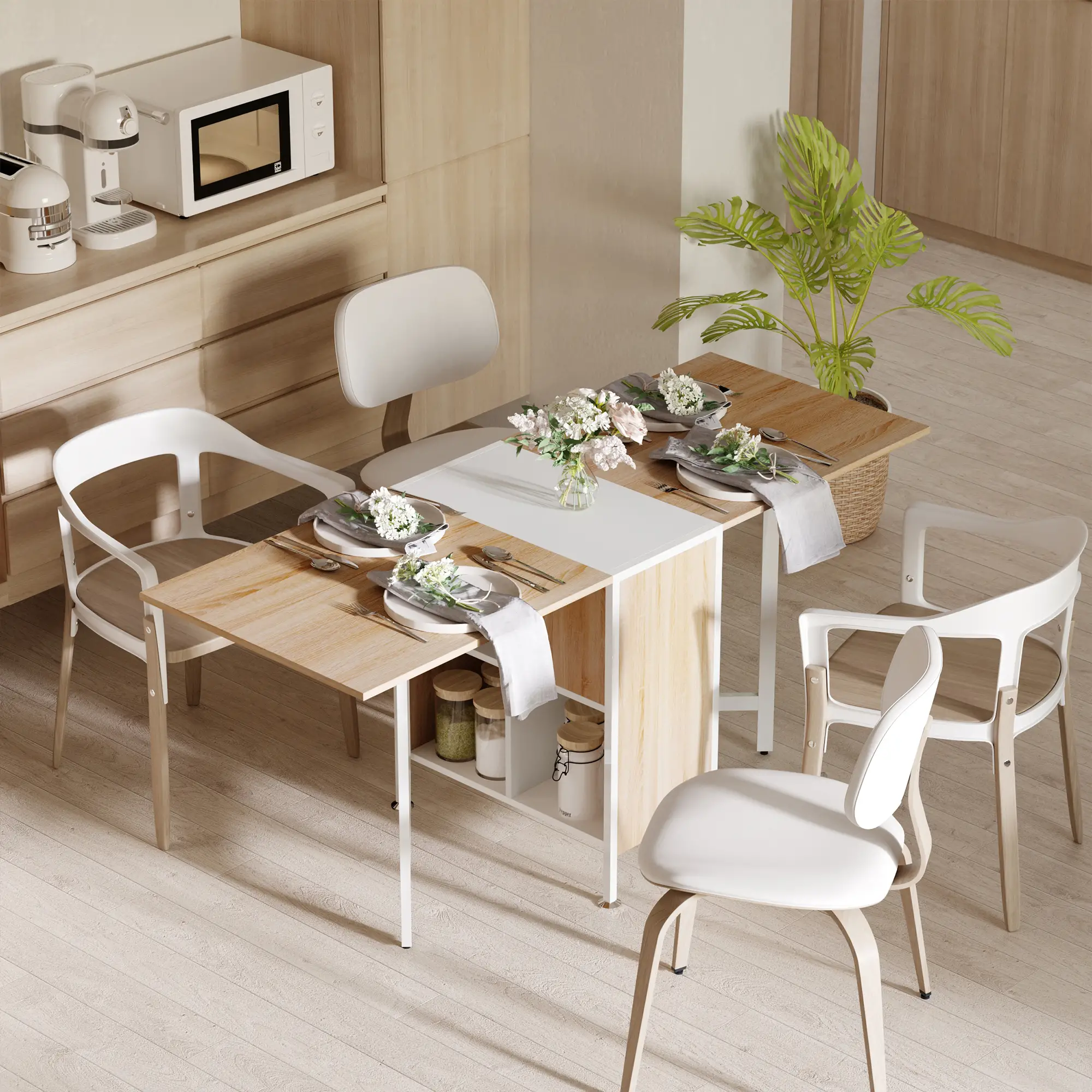 Folding Dining Table with Hideaway Shelves, Multi-Use Space Saving - Image 10