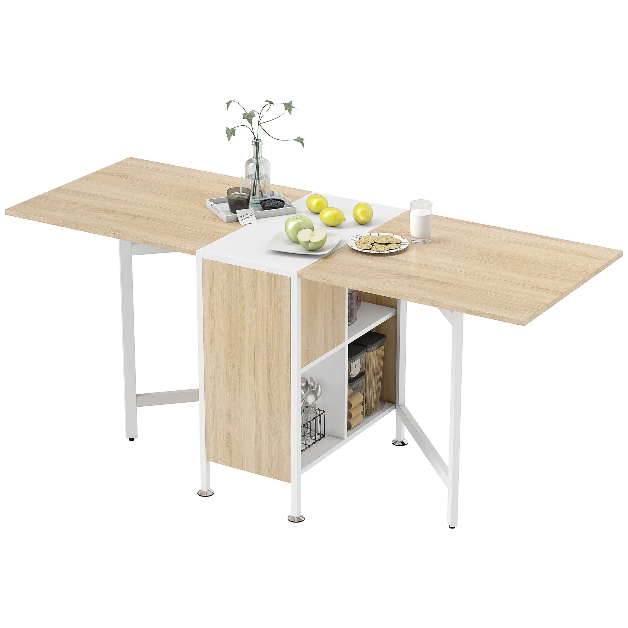 Folding Dining Table with Hideaway Shelves, Multi-Use Space Saving - Image 11