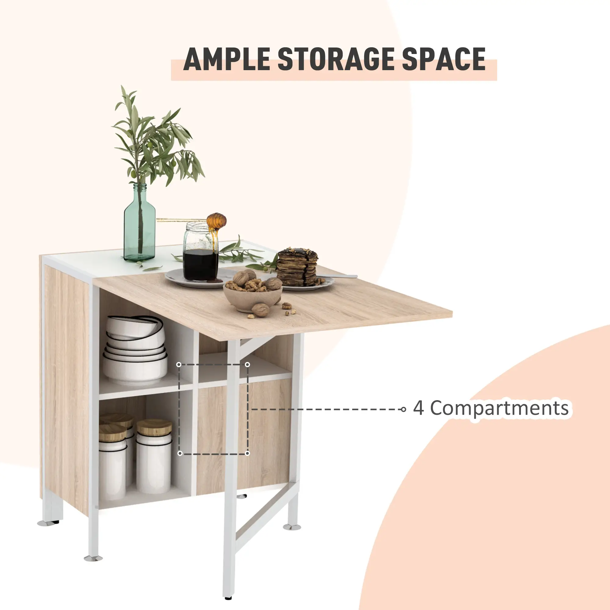 Folding Dining Table with Hideaway Shelves, Multi-Use Space Saving - Image 6