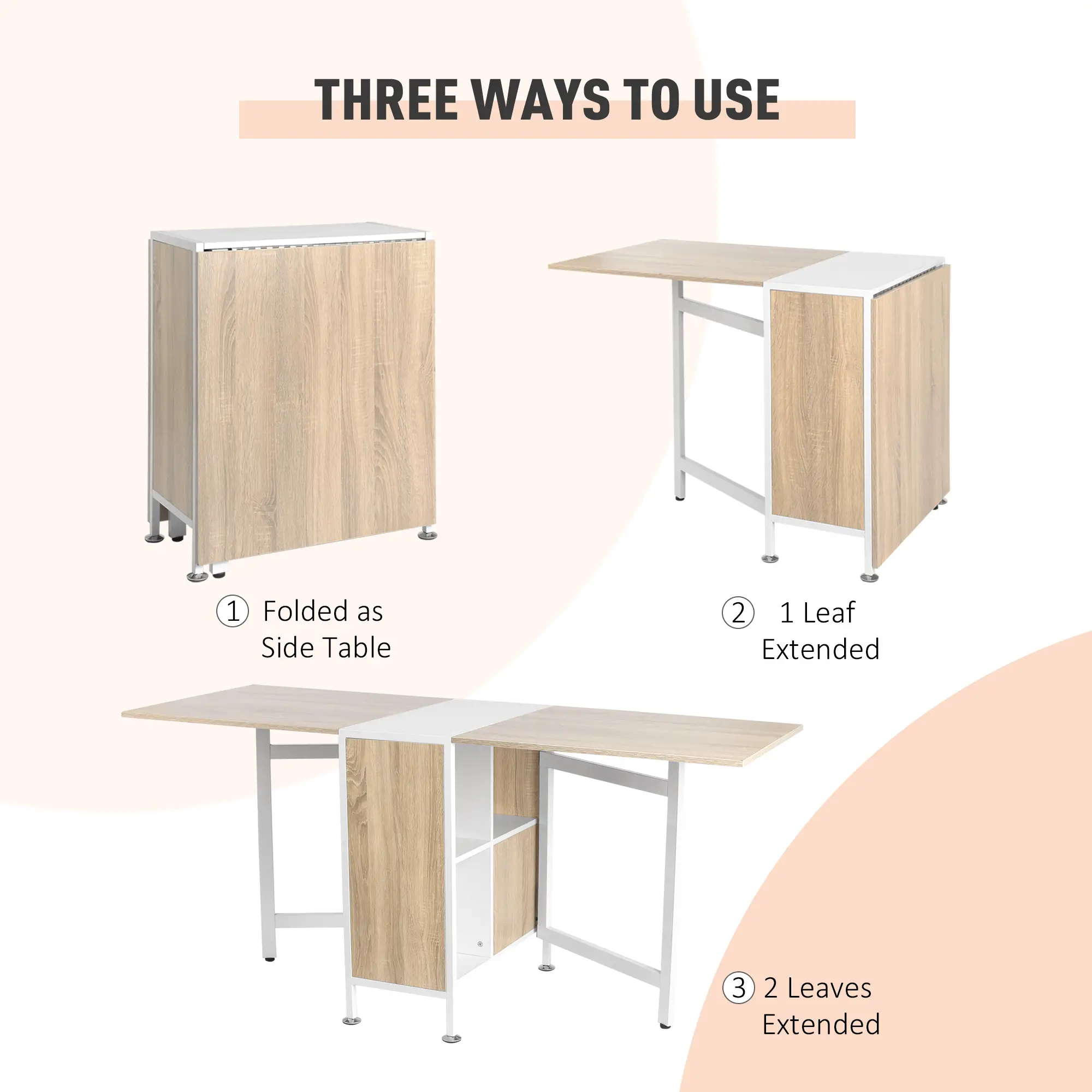 Folding Dining Table with Hideaway Shelves, Multi-Use Space Saving - Image 7