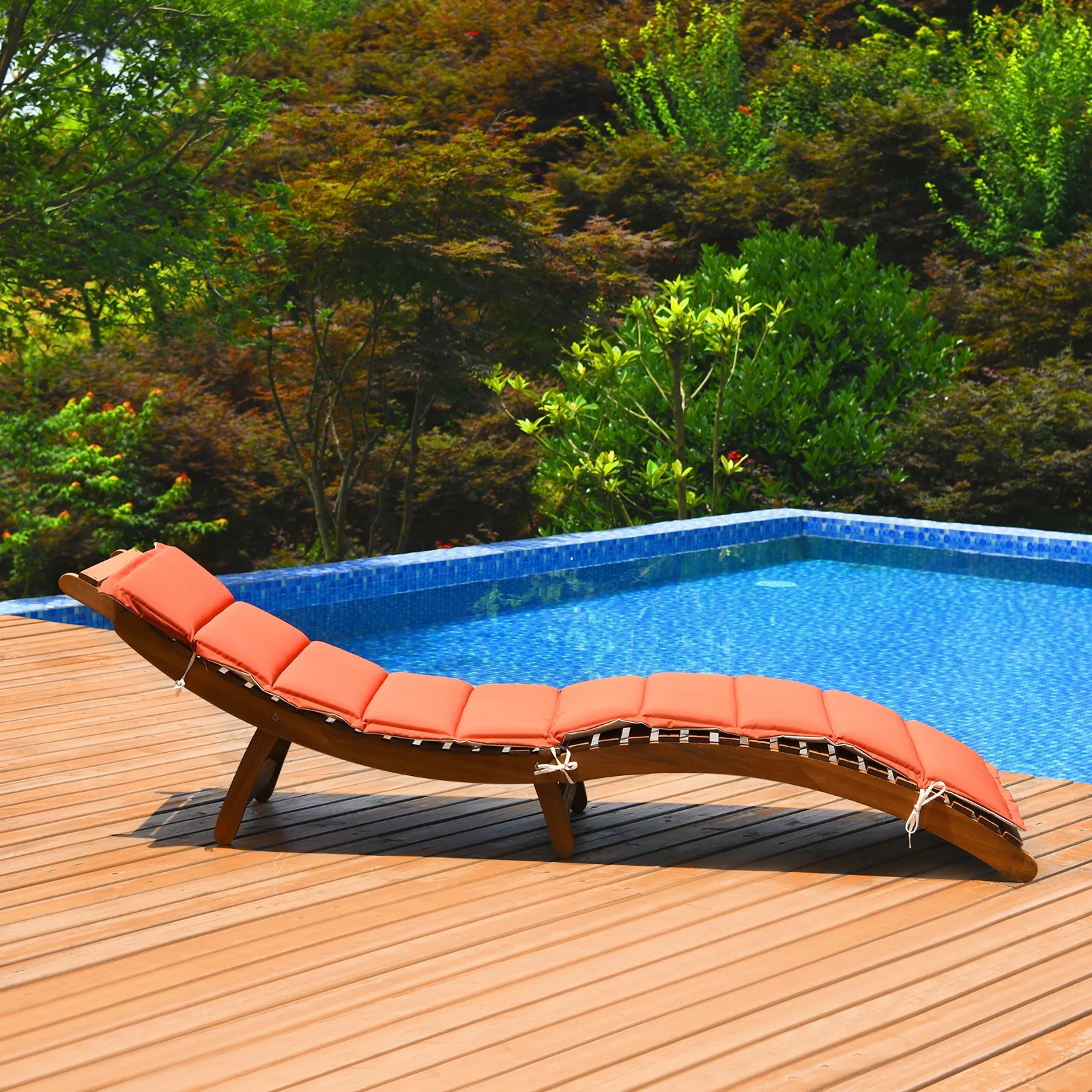 Folding Eucalyptus Outdoor Patio Lounge Chair, Red - Image 2