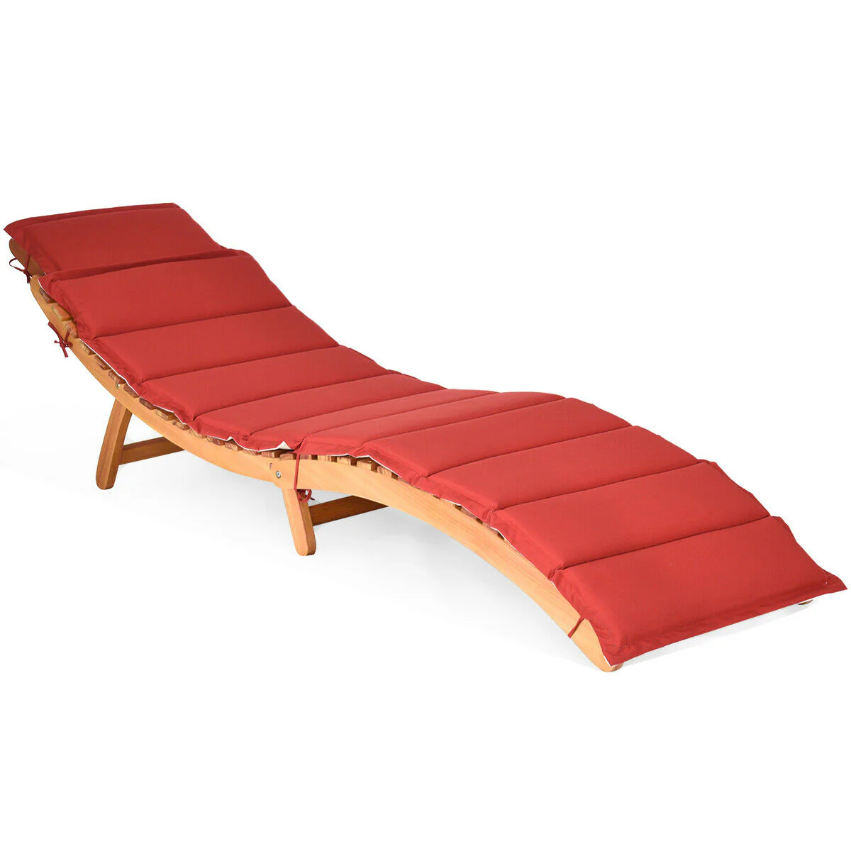 Folding Eucalyptus Outdoor Patio Lounge Chair, Red - Image 4