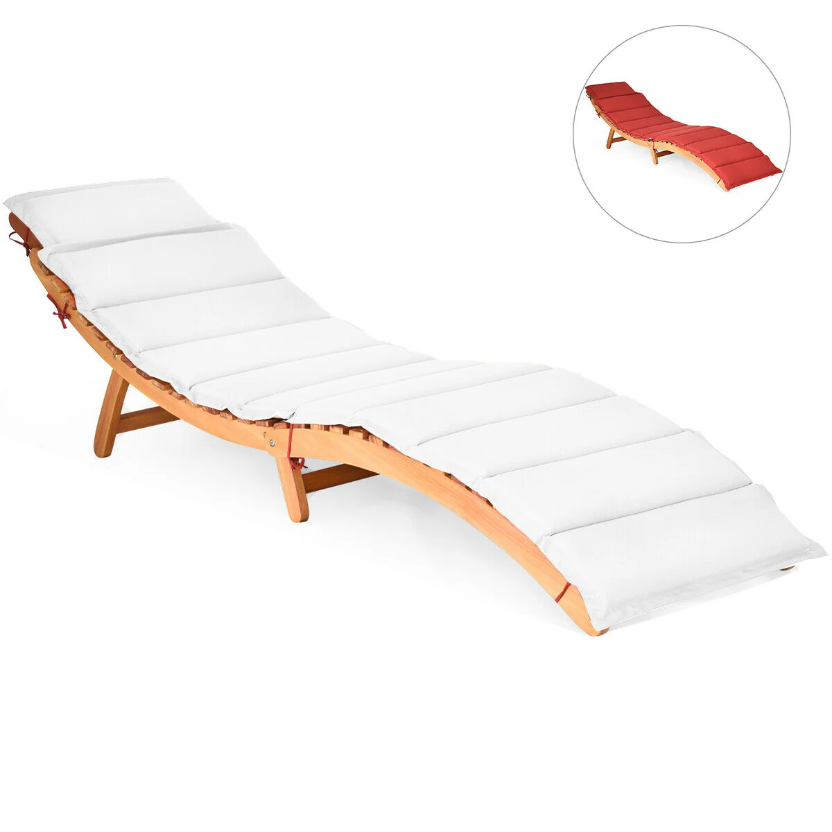 Folding Eucalyptus Outdoor Patio Lounge Chair, Red - Image 7