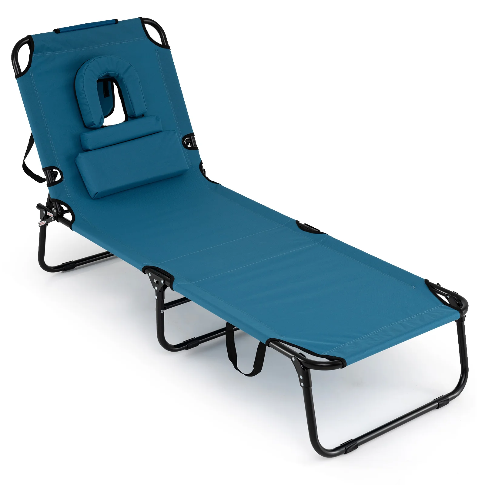 Folding Face Down Tanning Chair, Face Hole, 3 Removable Pillows, Blue - Image 2