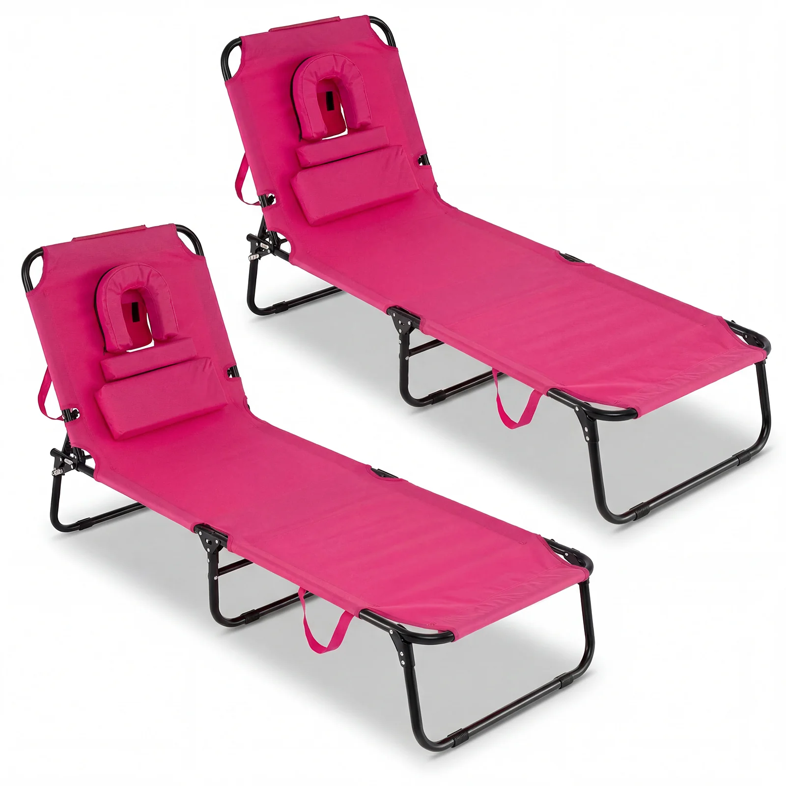Folding Face Down Tanning Chair, Set Of 2, 3 Removable Pillows, Pink - Image 2