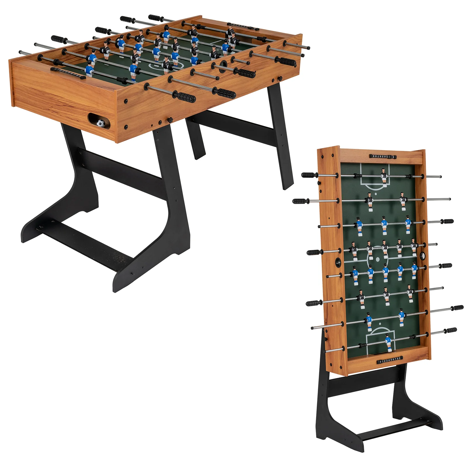 Folding Foosball Table 4ft x 2ft Competition-Sized Soccer Table with 2 Balls and Slide Scorers, Natural