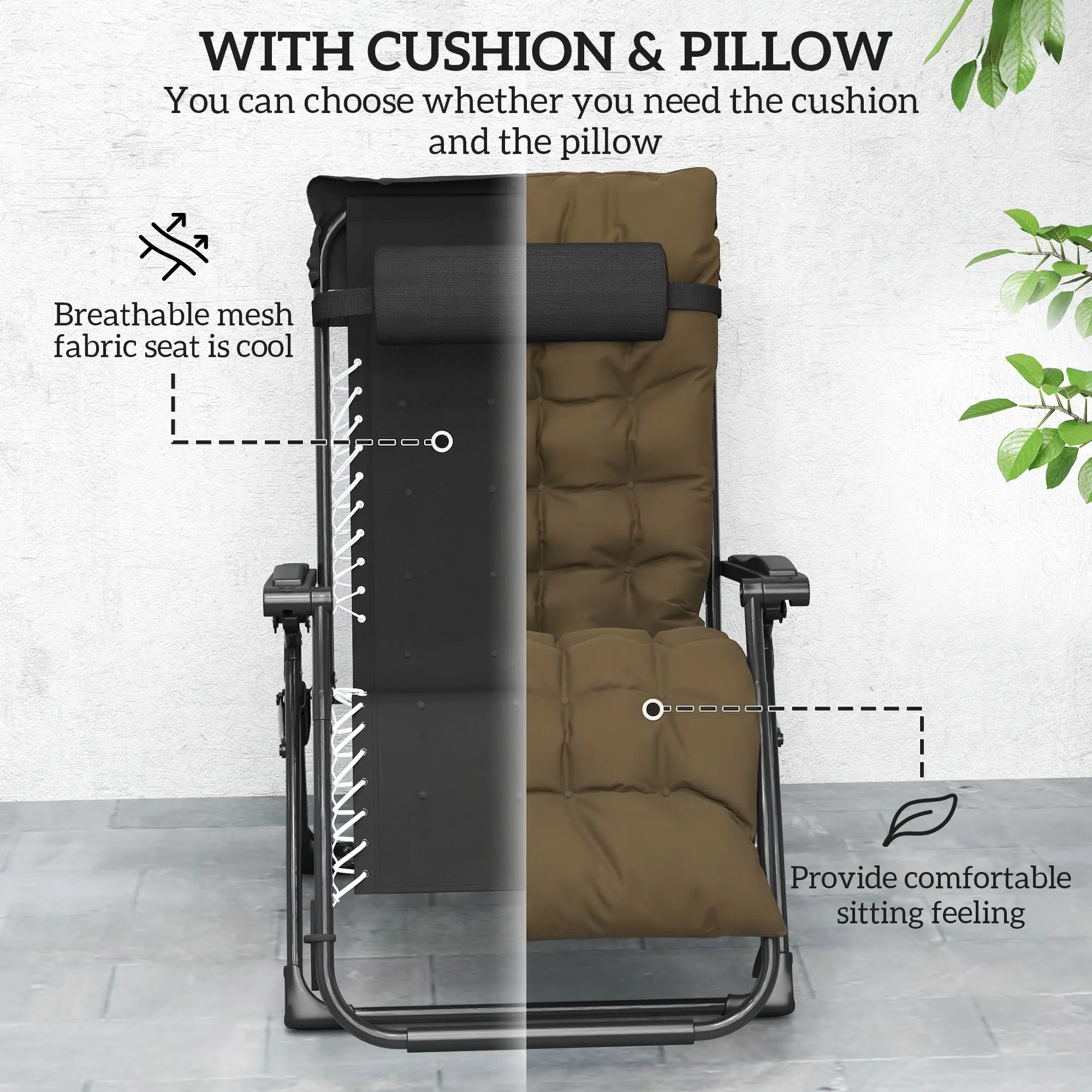 Folding Garden Chair, Reclining Zero Gravity Sun Lounger, Khaki - Image 6