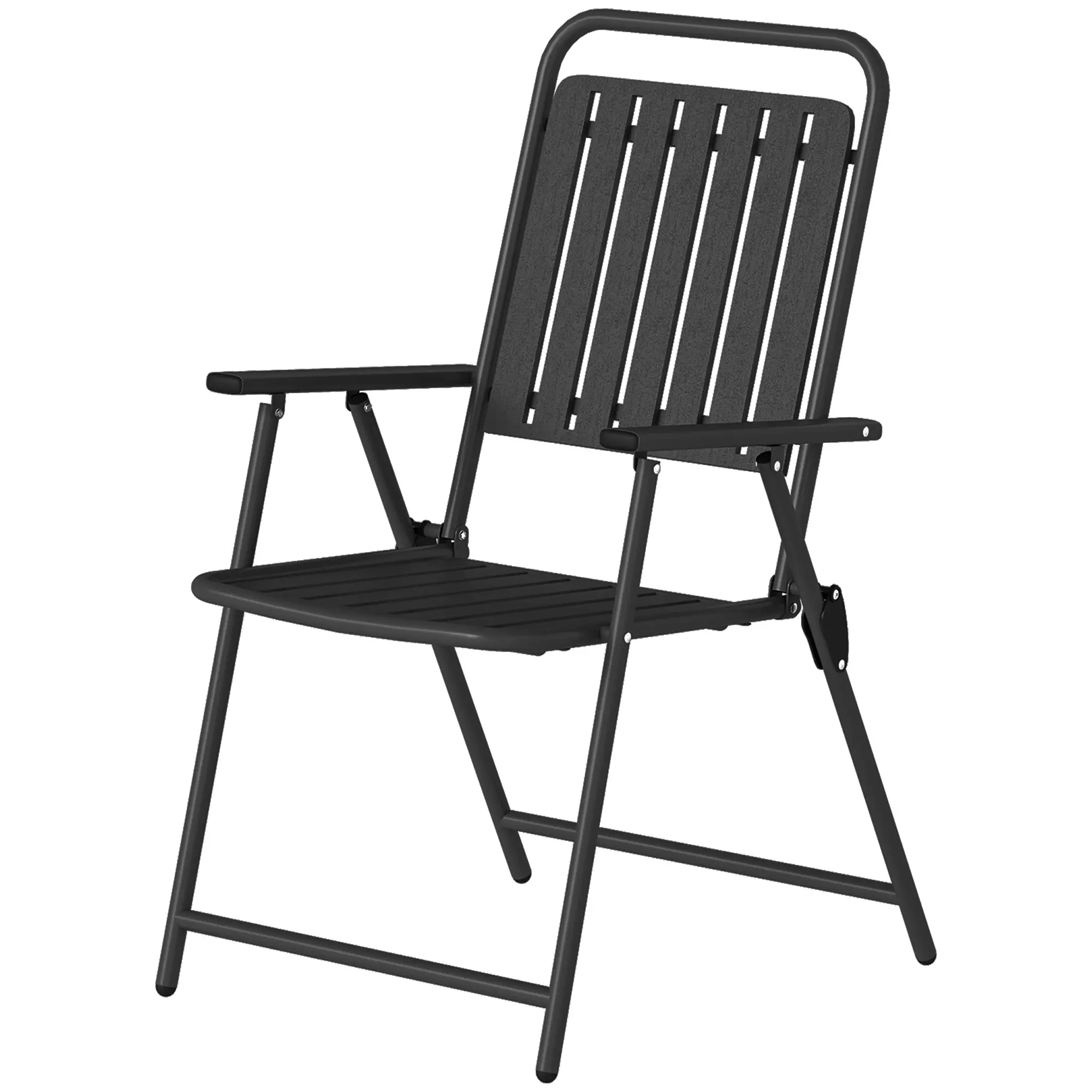 Folding Garden Chairs, Set Of 4, Steel Frame With Armrests, Black