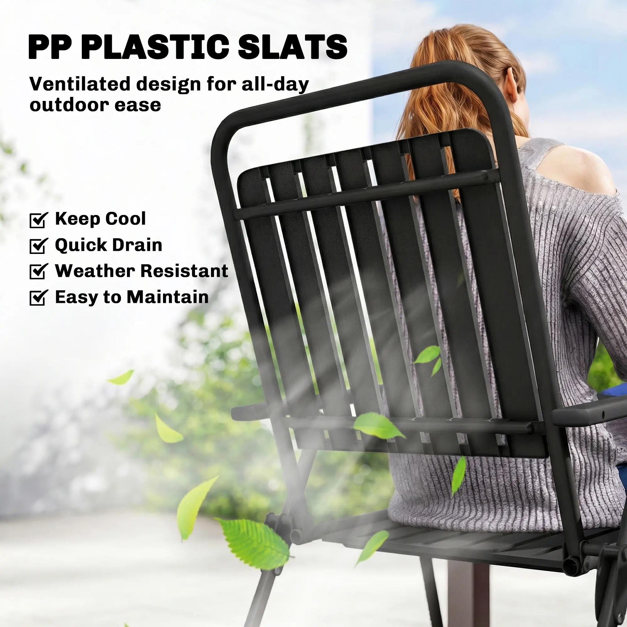 Folding Garden Chairs, Set Of 4, Steel Frame With Armrests, Black - Image 5