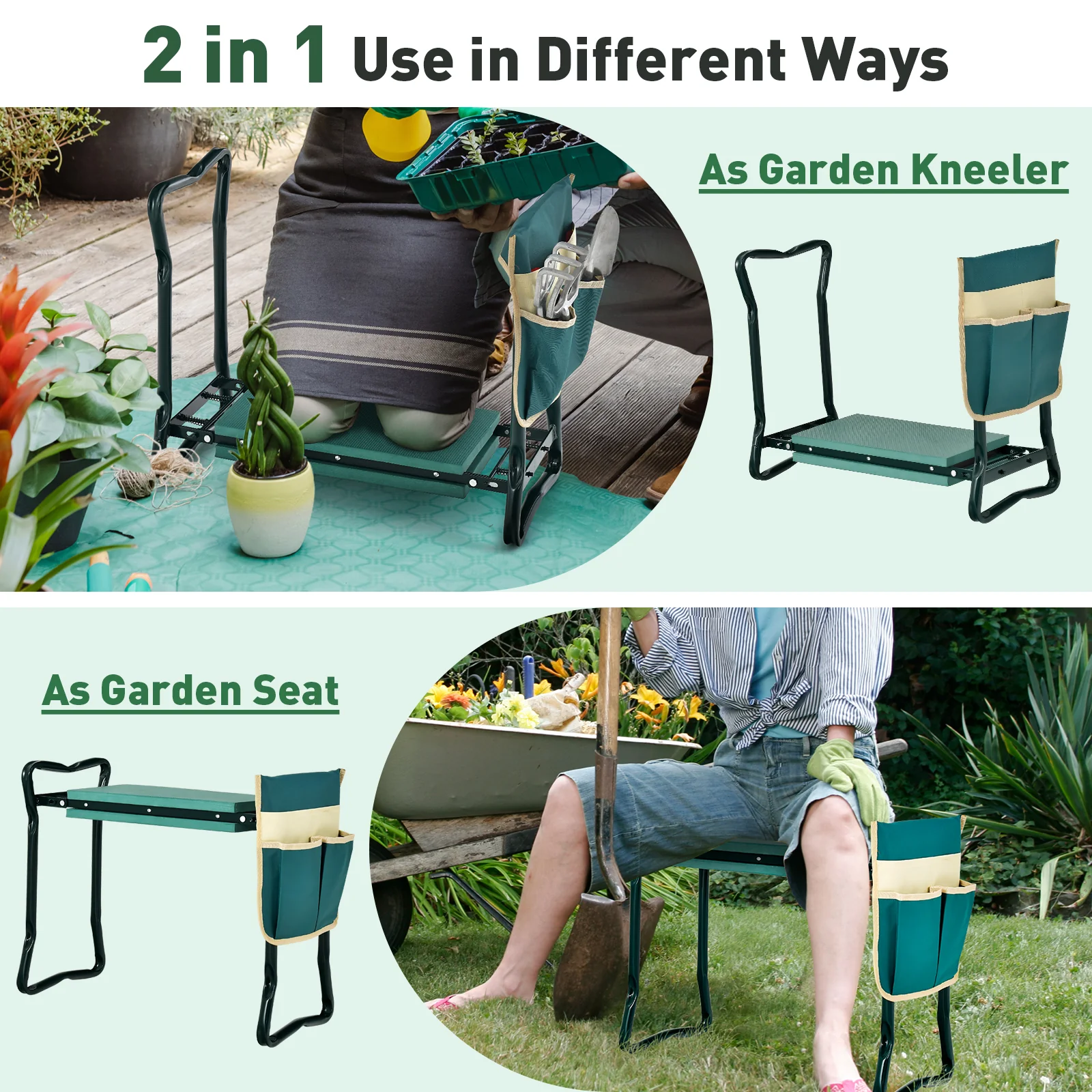 Folding Garden Kneeler Pad, Cushion Seat, Green - Image 10