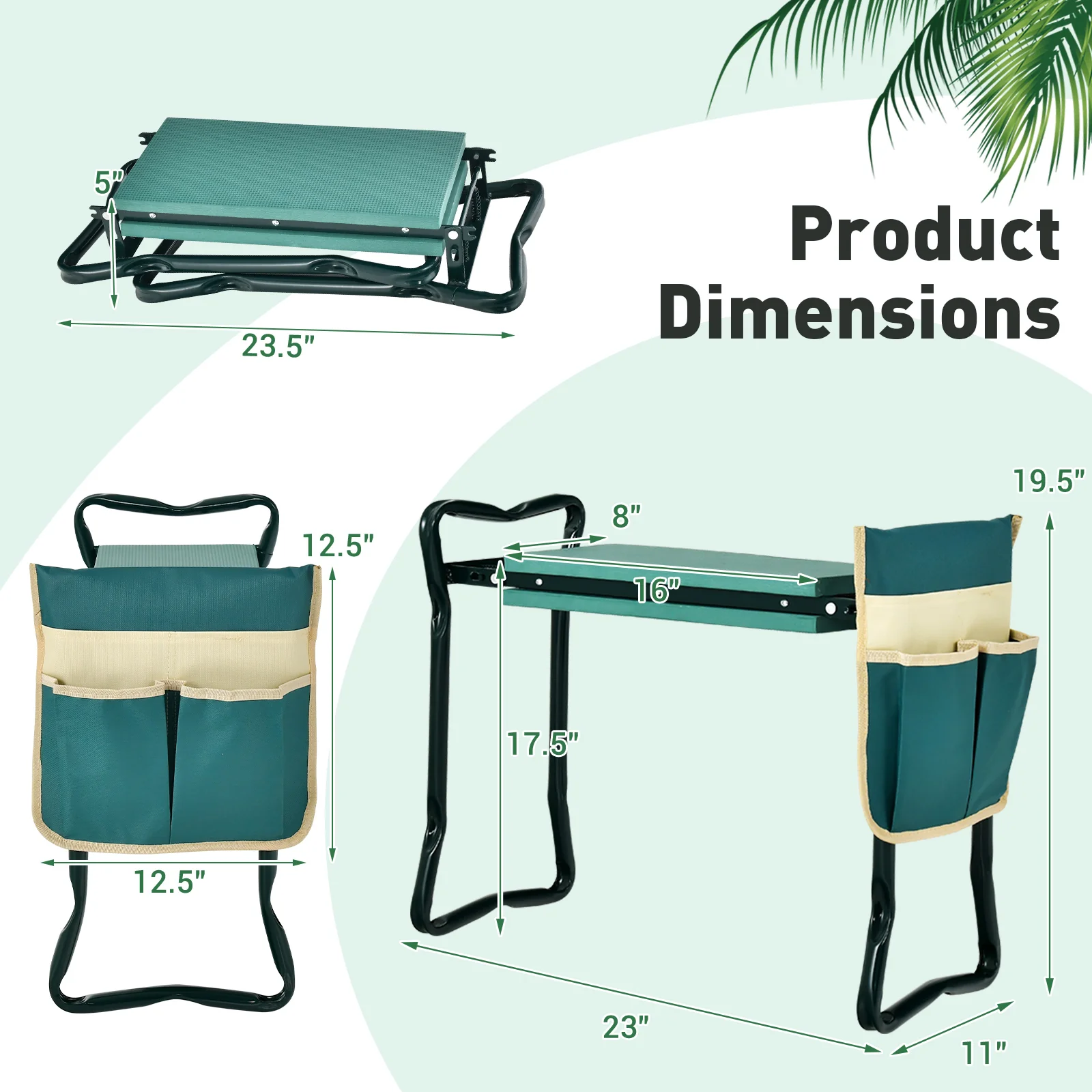 Folding Garden Kneeler Pad, Cushion Seat, Green - Image 6