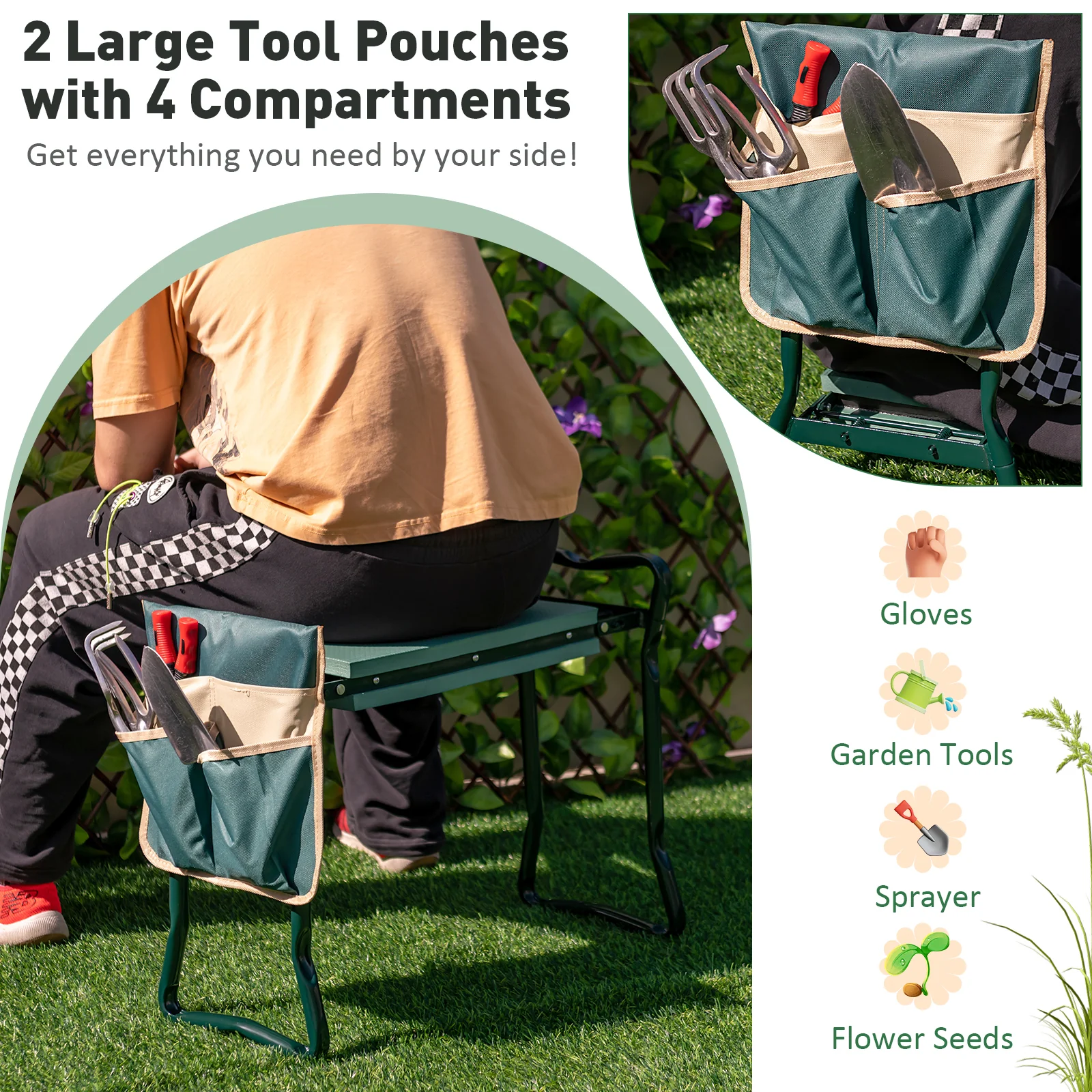 Folding Garden Kneeler Pad, Cushion Seat, Green - Image 7