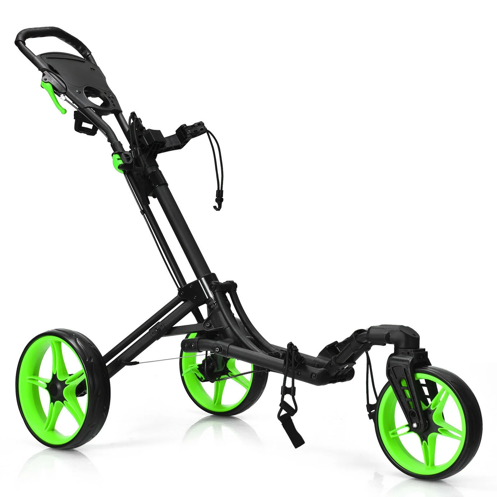Folding Golf Push Cart, Adjustable Handle, Swivel Wheel, Green - Image 3