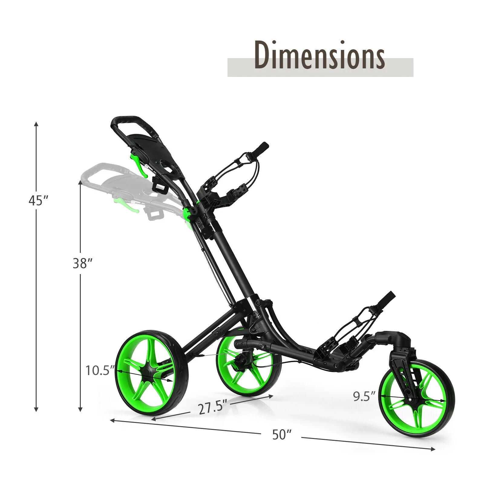 Folding Golf Push Cart, Adjustable Handle, Swivel Wheel, Green - Image 4