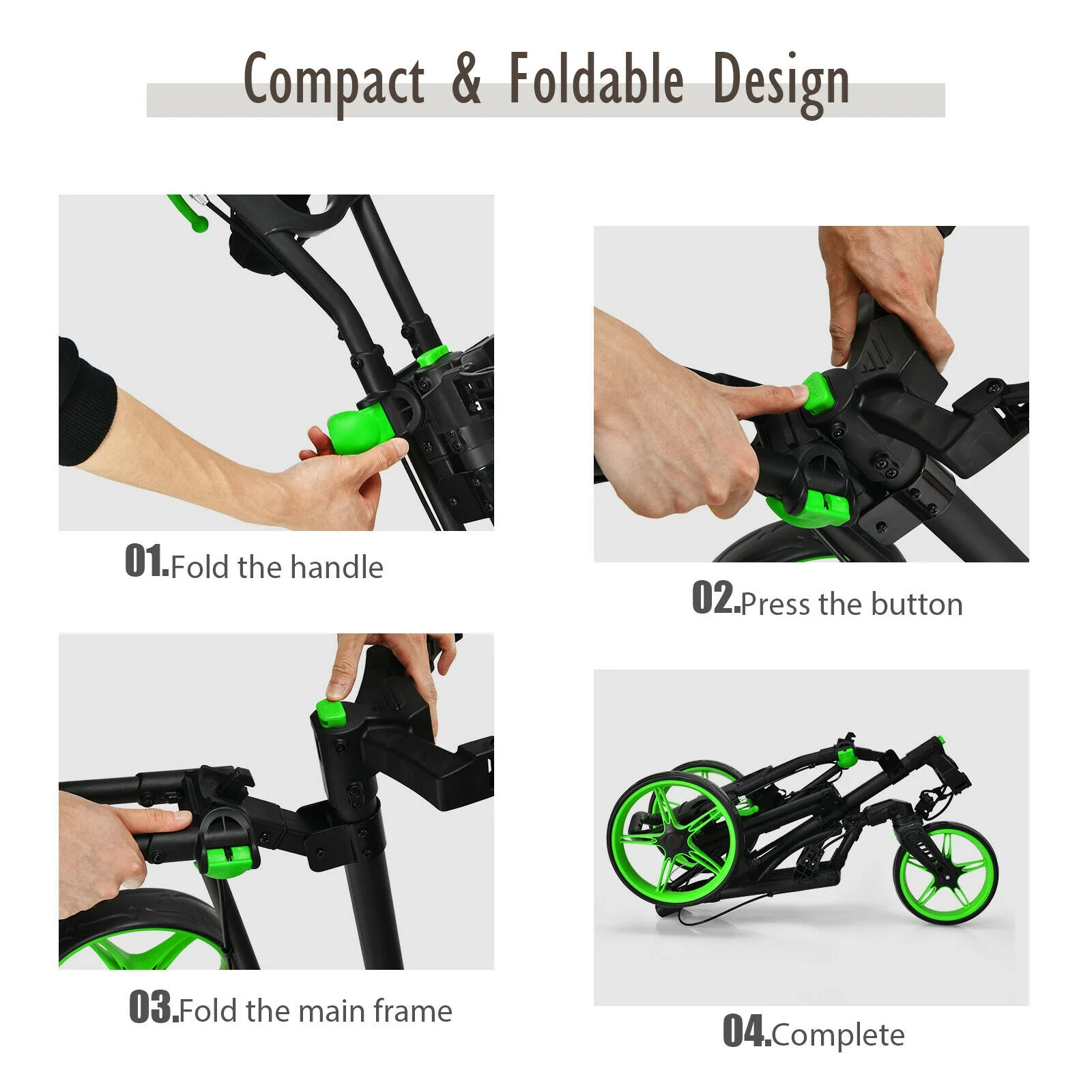 Folding Golf Push Cart, Adjustable Handle, Swivel Wheel, Green - Image 6