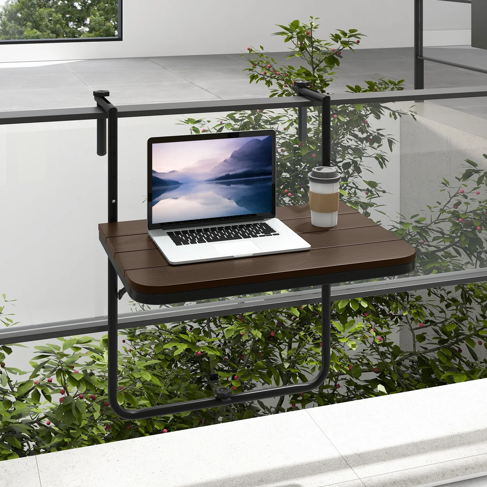 Folding Hanging Table, 3-Level Adjustable Height, Patio Balcony Coffee Table - Image 3