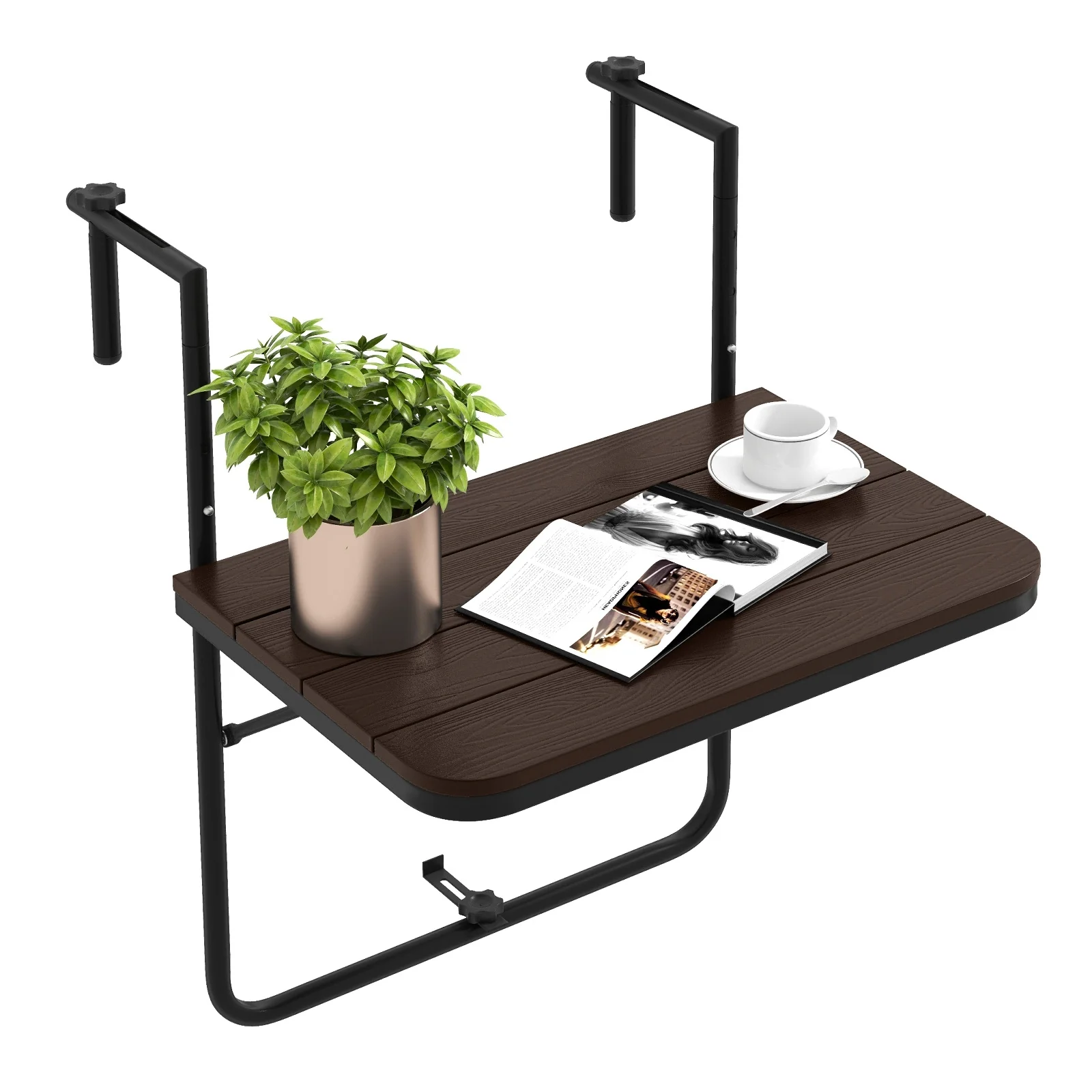 Folding Hanging Table, 3-Level Adjustable Height, Patio Balcony Coffee Table - Image 5