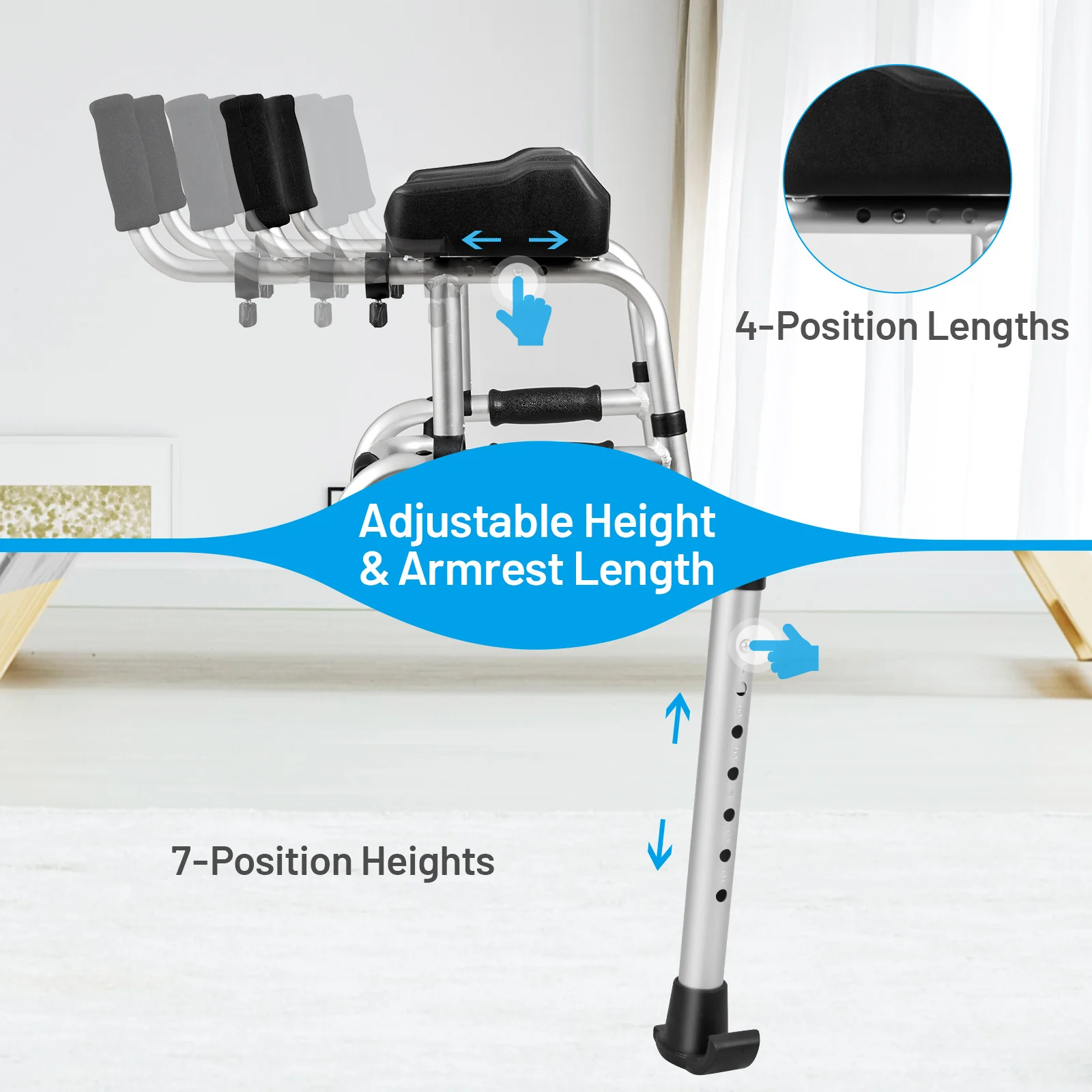 Folding Height Adjustable Walking Frame, Silver - Image 10