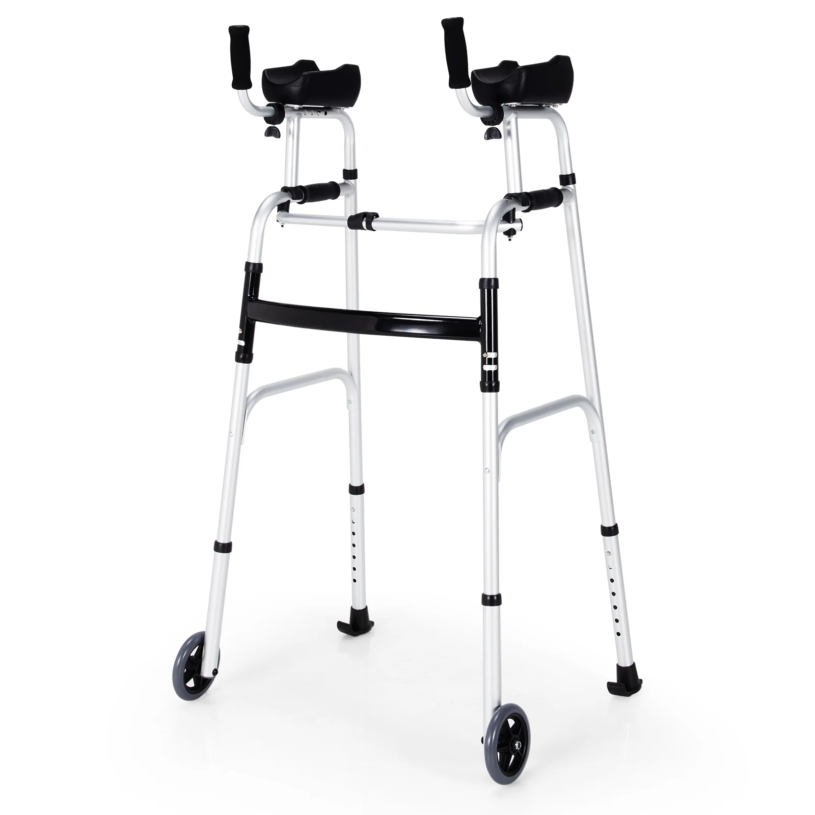 Folding Height Adjustable Walking Frame, Silver - Image 4