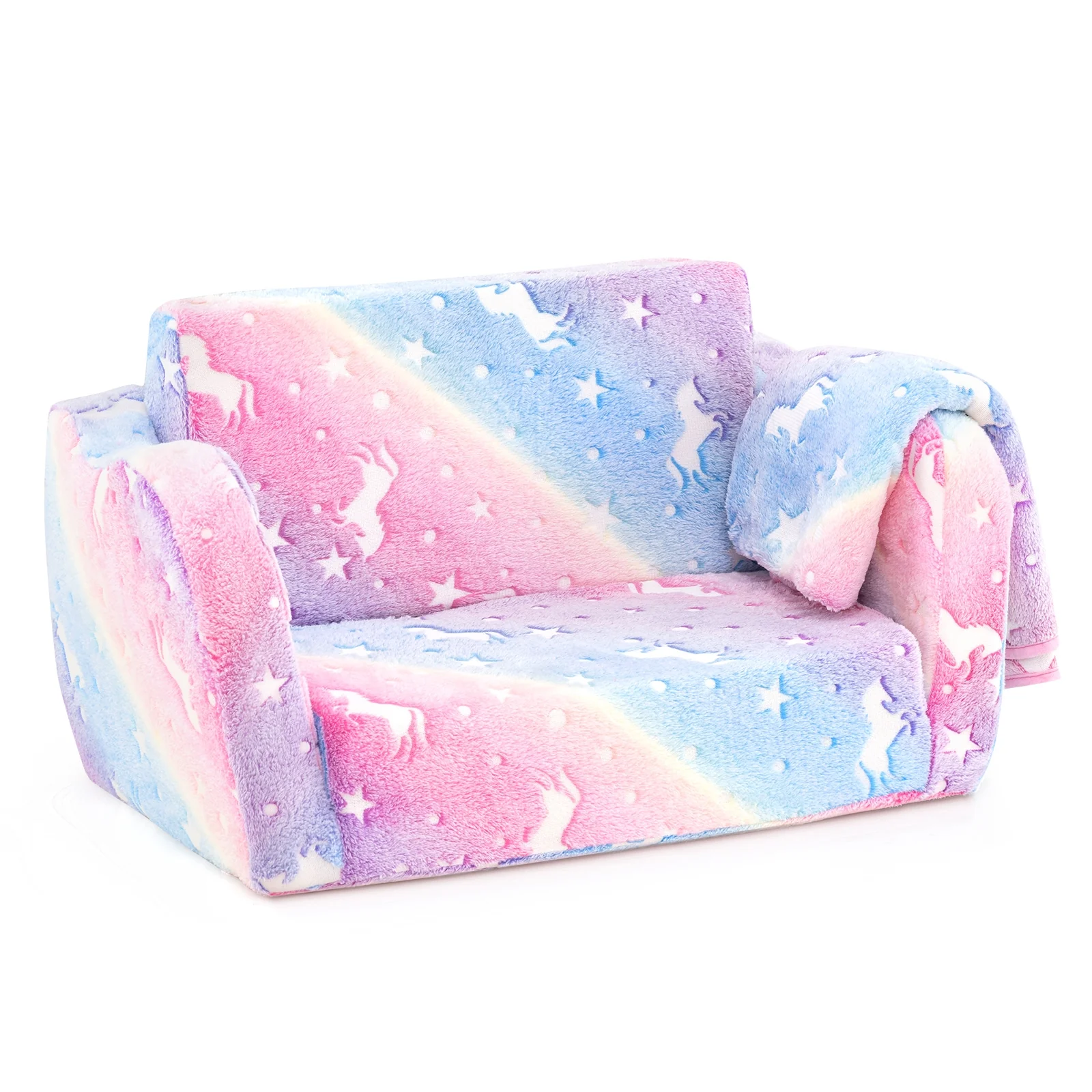 Folding Kids Couch With Blanket, Glow In The Dark, Multicolor