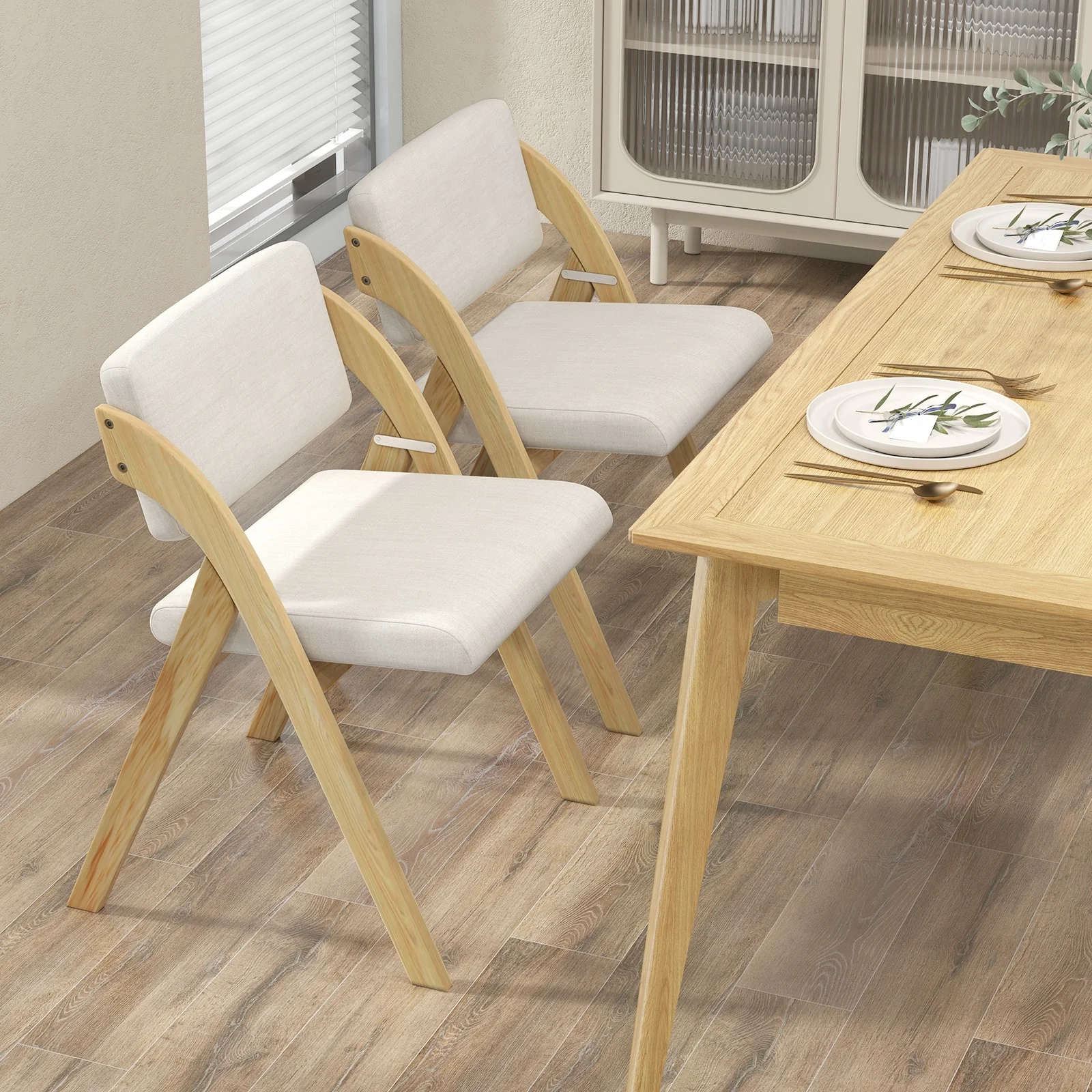 Folding Kitchen Dining Chairs, Set of 2, Rubber Wood Legs, Natural - Image 2