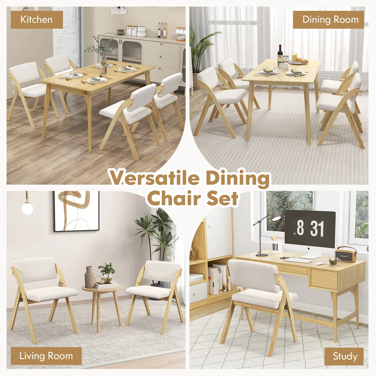 Folding Kitchen Dining Chairs, Set of 2, Rubber Wood Legs, Natural - Image 8
