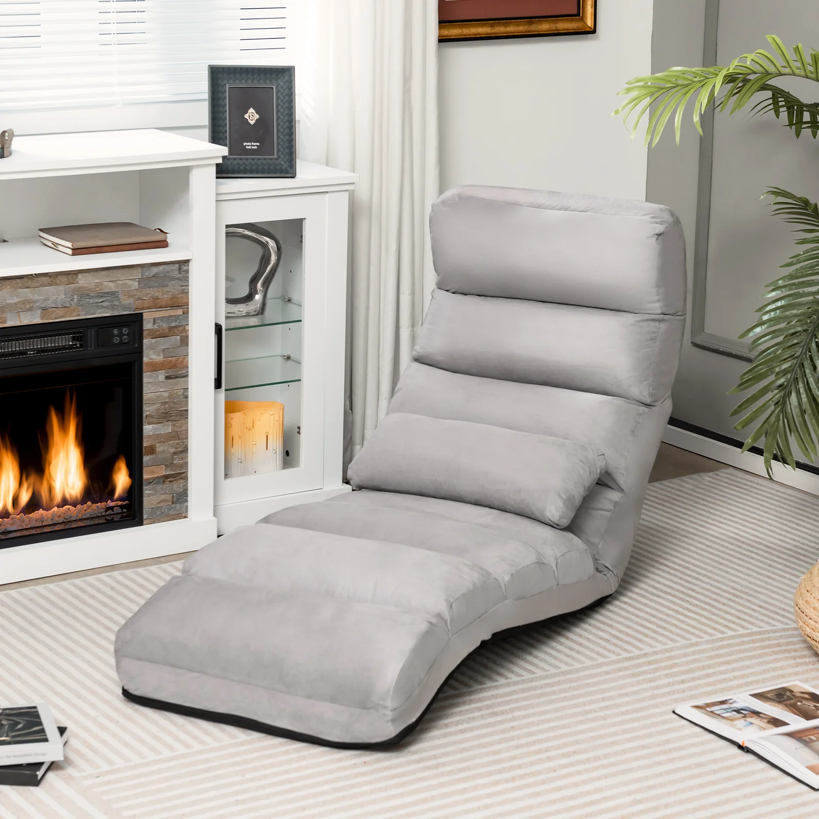 Folding Lazy Sofa Couch with Pillow, Gray - Image 3