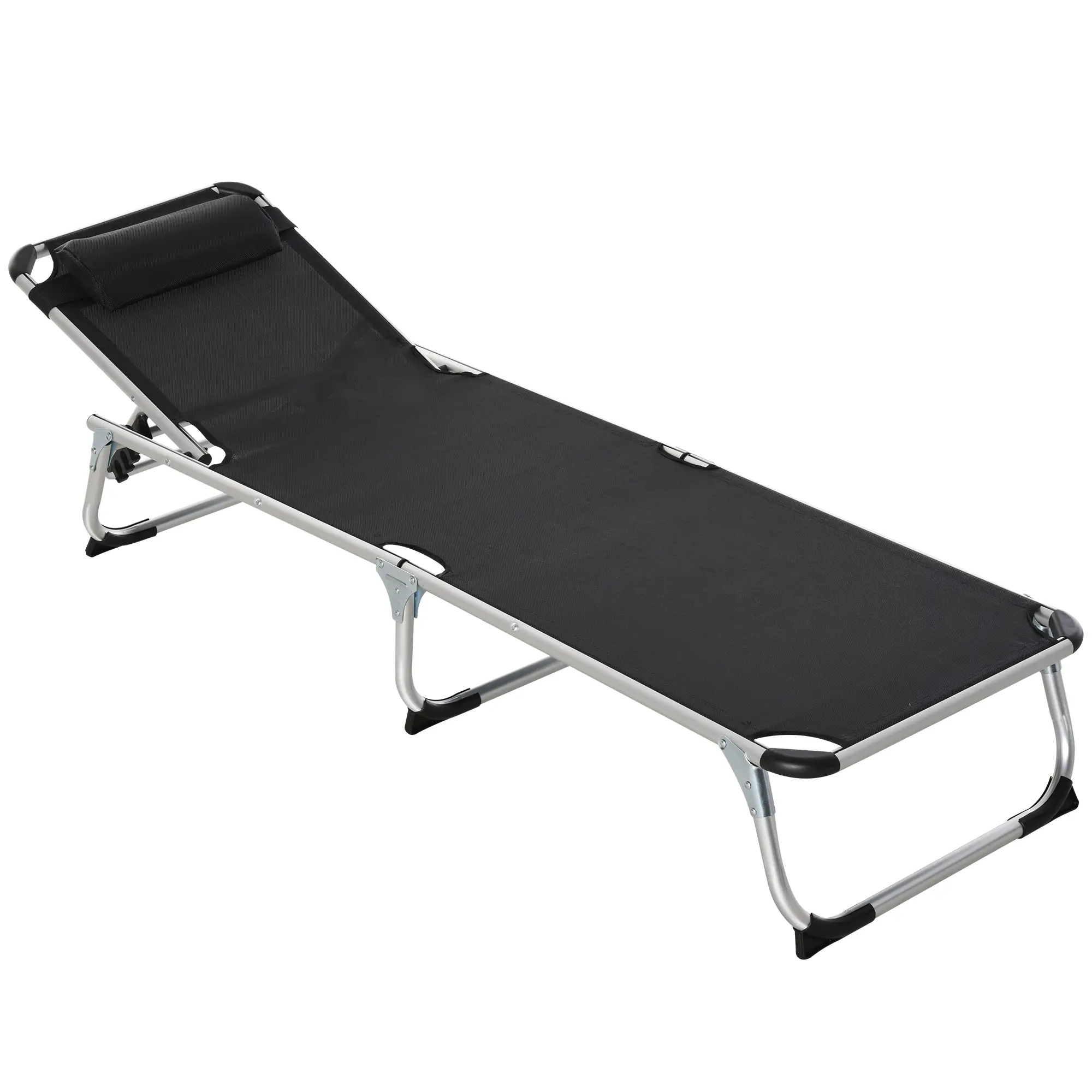 Folding Lounge Chair, Adjustable Backrest, Aluminum Frame, Black - Image 11