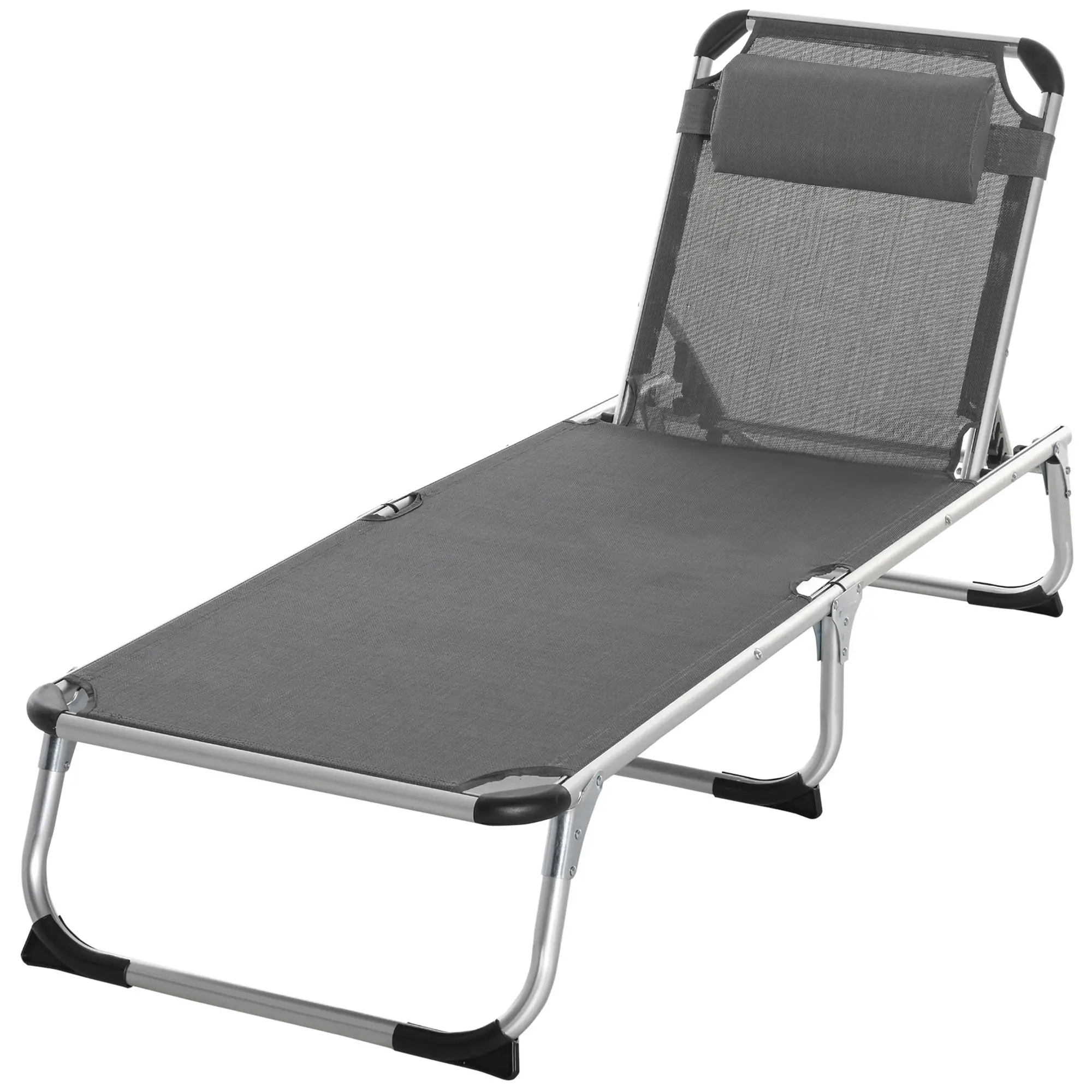 Folding Lounge Chair, Adjustable Backrest, Aluminum Frame, Grey - Image 11