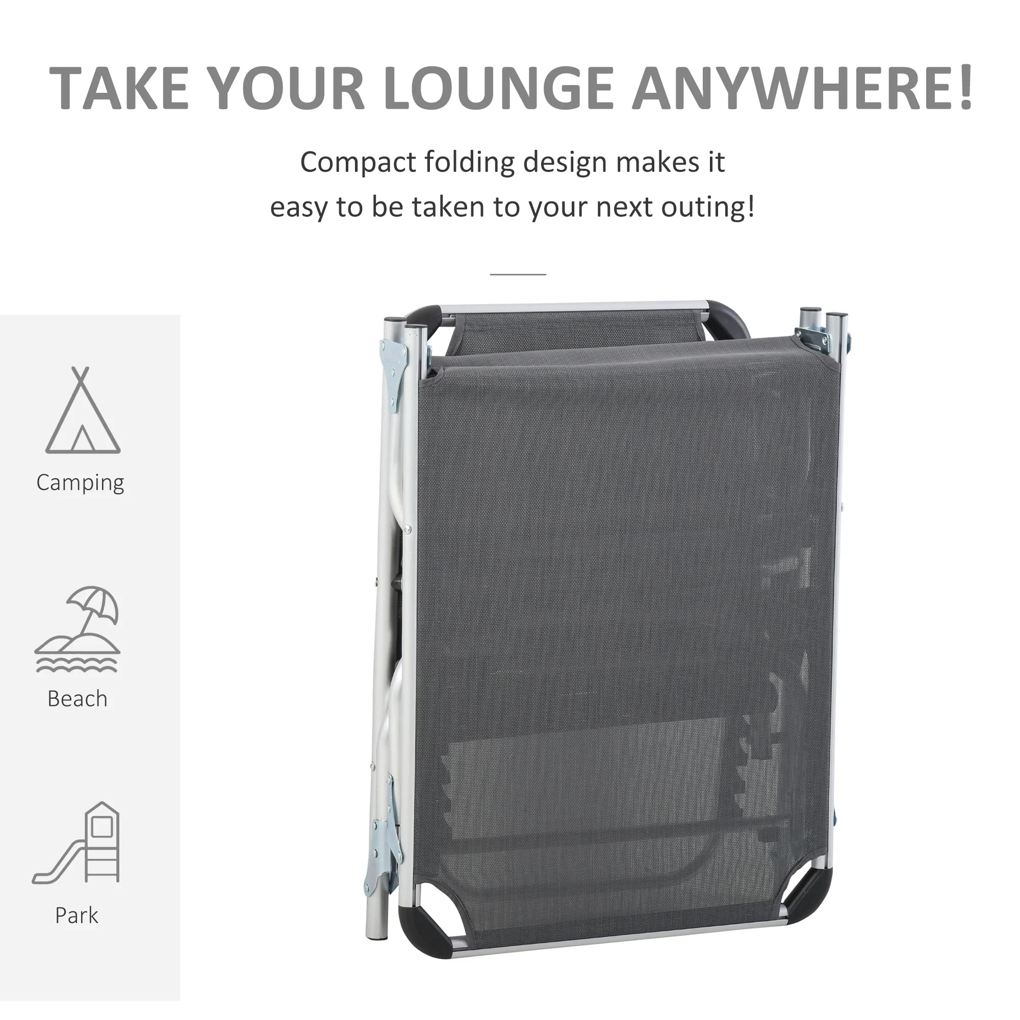 Folding Lounge Chair, Adjustable Backrest, Aluminum Frame, Grey - Image 5