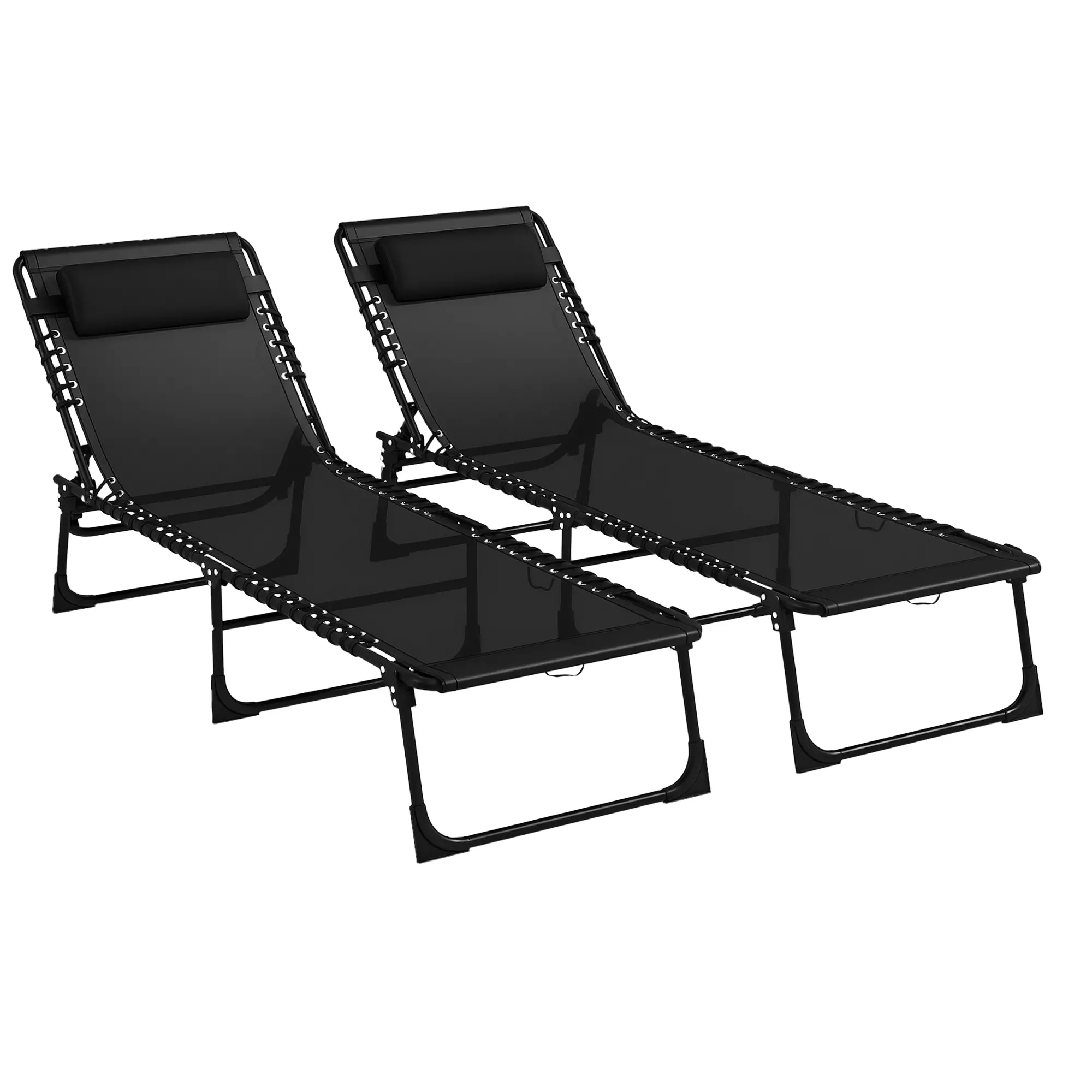 Folding Lounge Chair, Adjustable Chaise With Headrest, Black - Image 11
